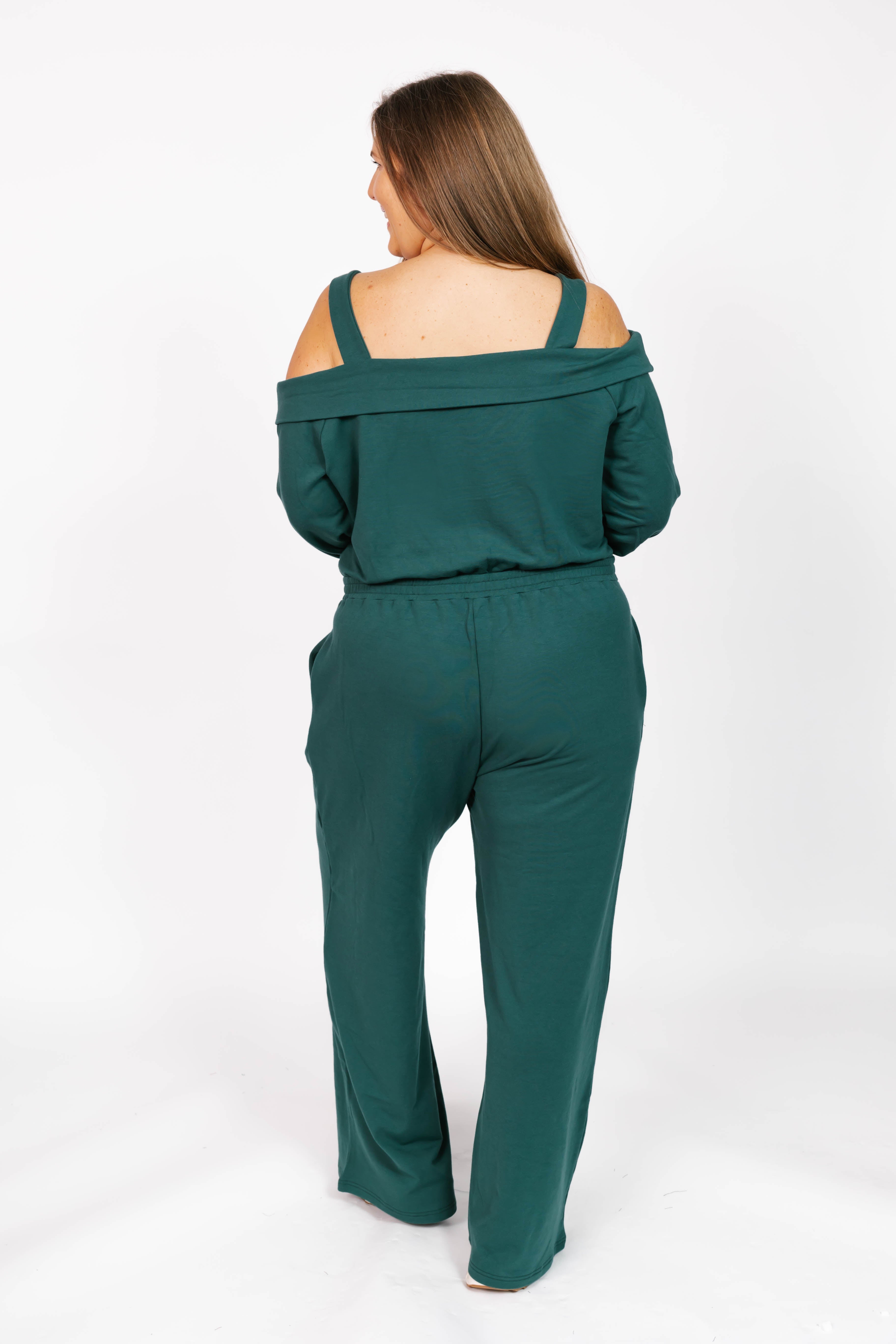 Giselle Wide Leg Romper in Evergreen