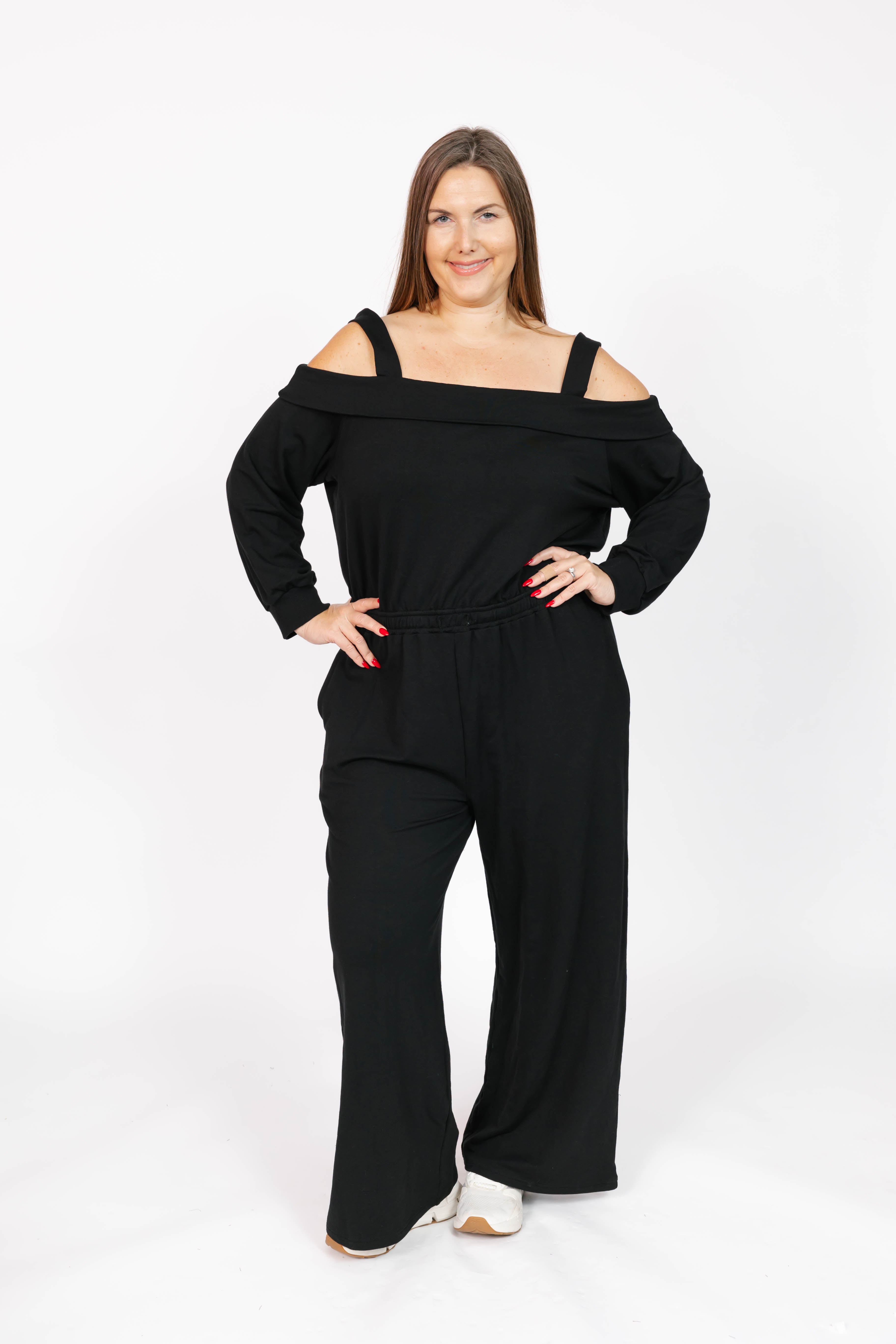 Giselle Wide Leg Romper in Midnight Black