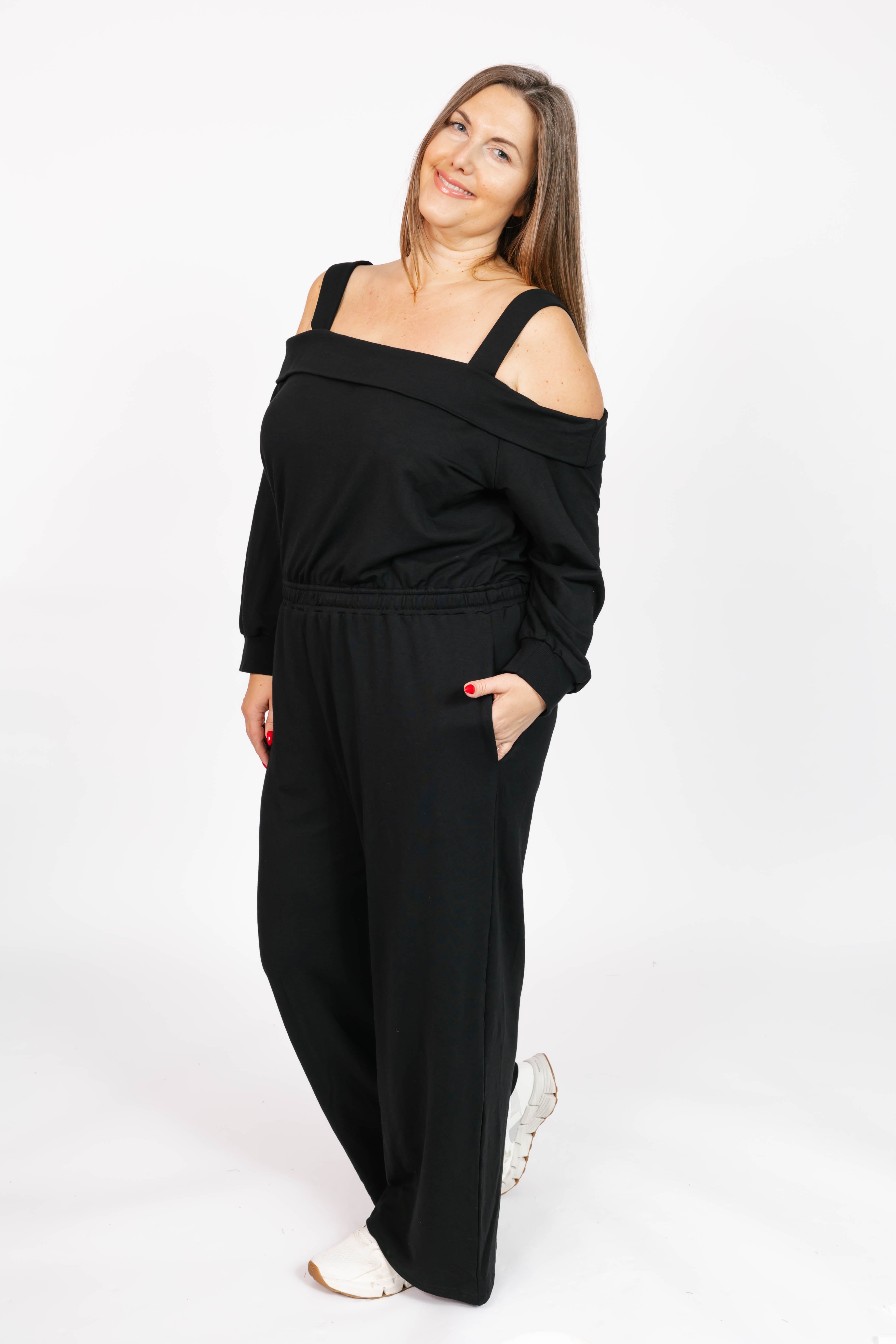 Giselle Wide Leg Romper in Midnight Black