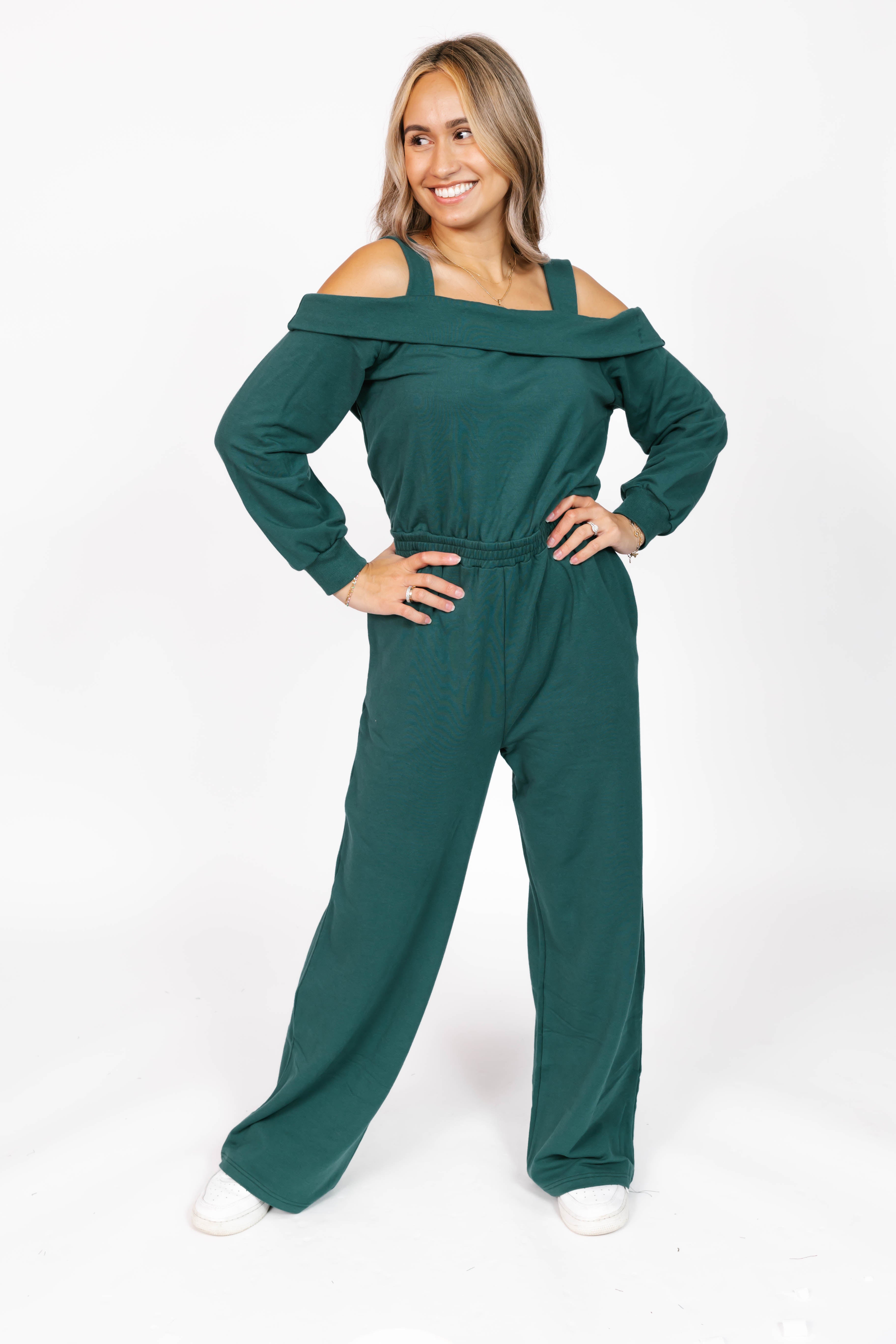 Giselle Wide Leg Romper in Evergreen