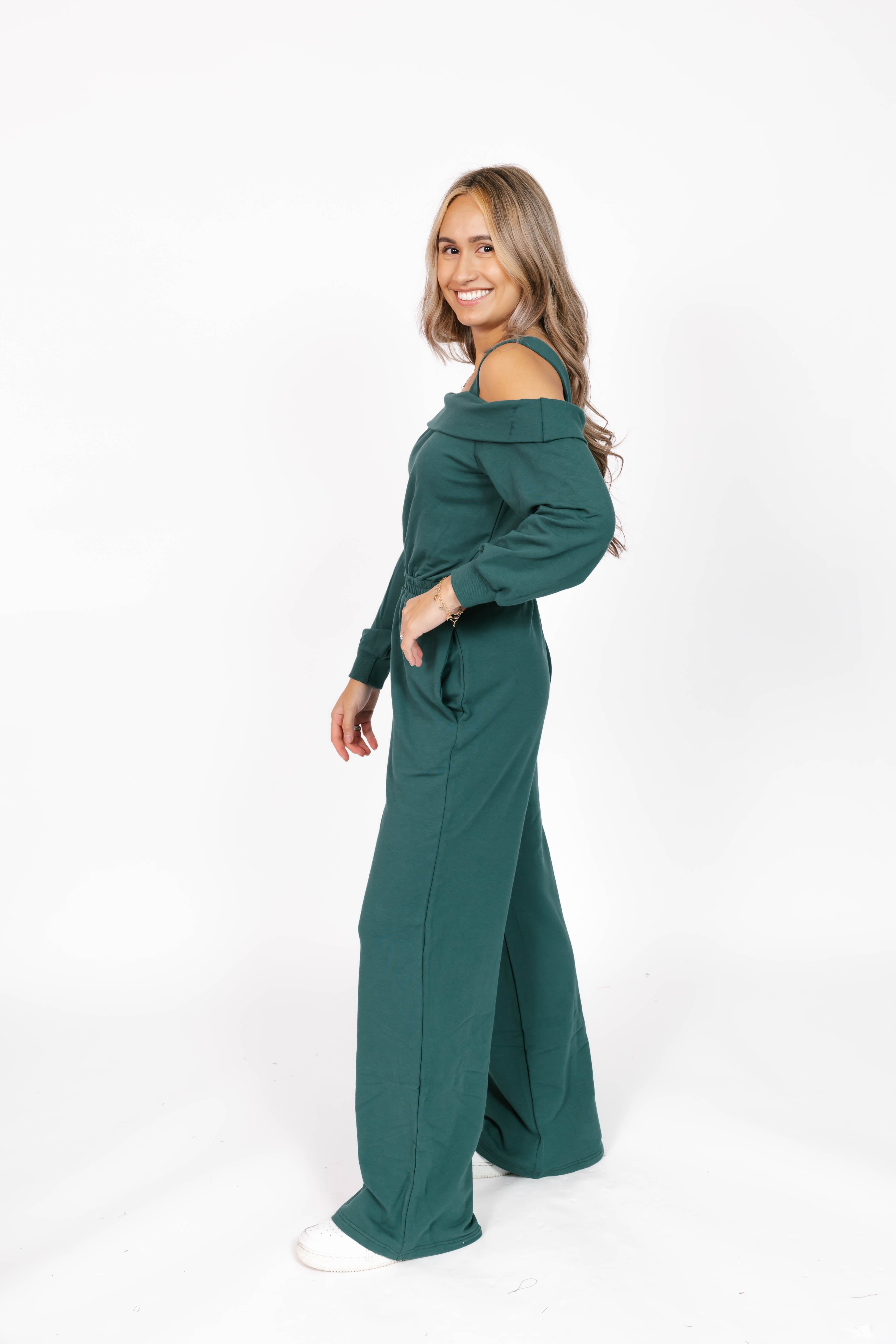 Giselle Wide Leg Romper in Evergreen