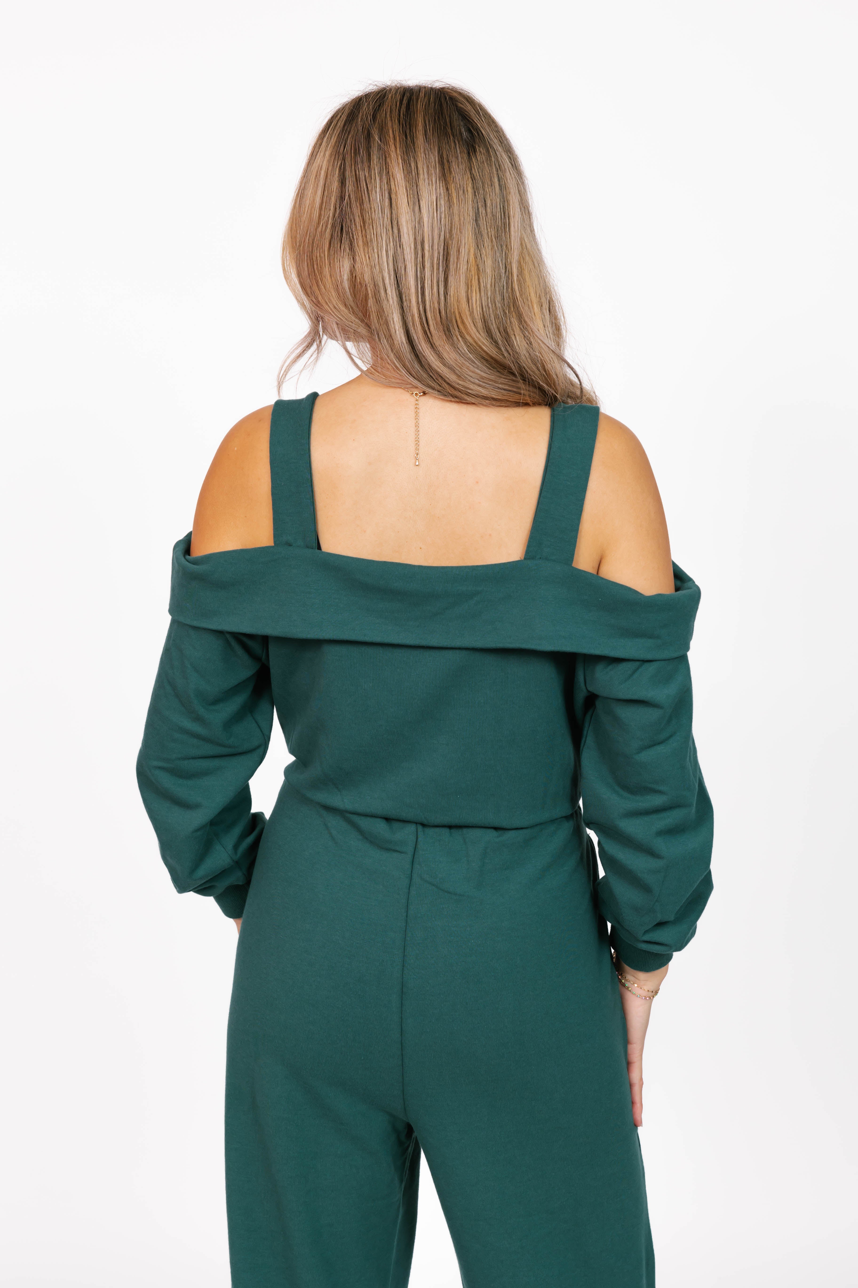 Giselle Wide Leg Romper in Evergreen