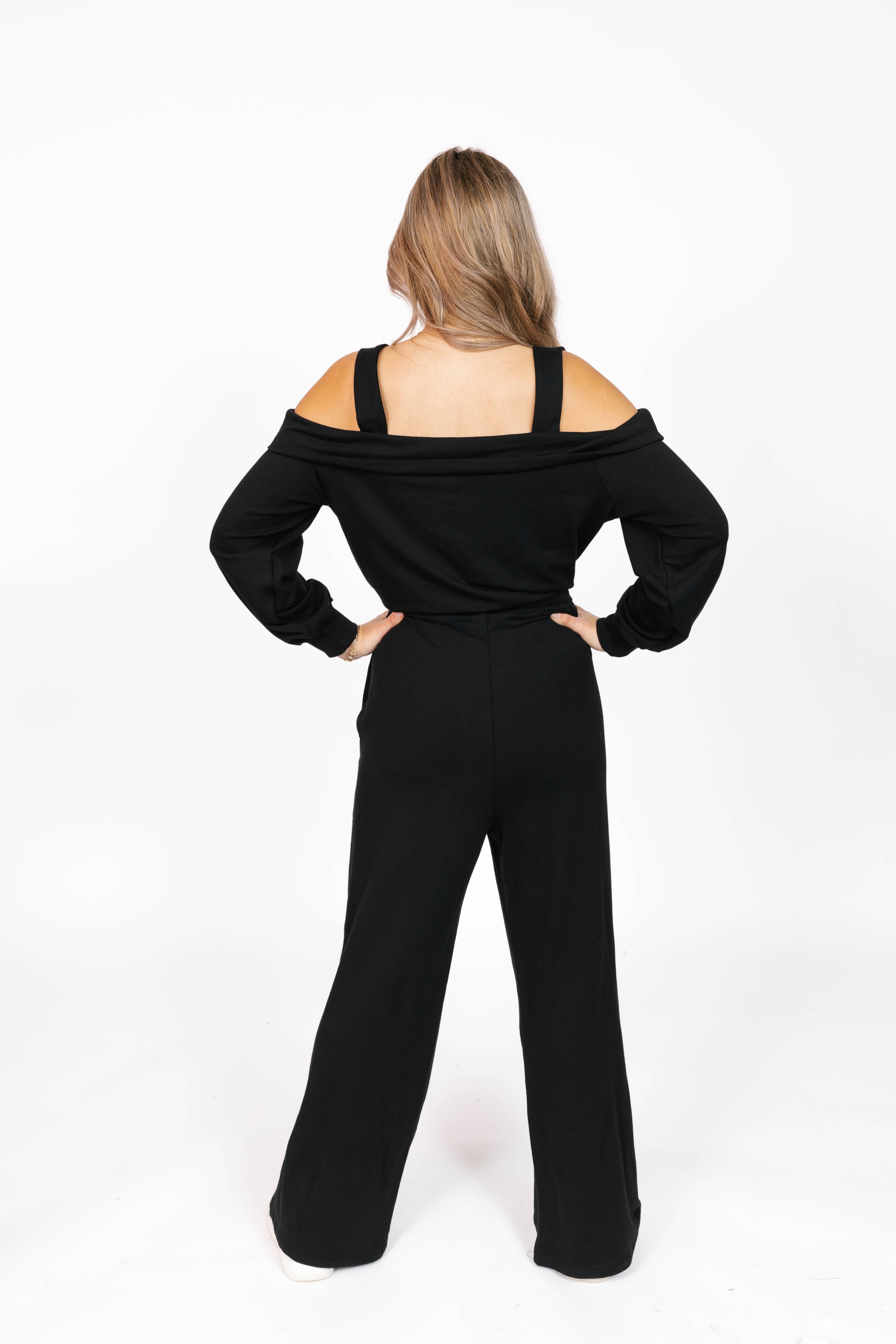 Giselle Wide Leg Romper in Midnight Black