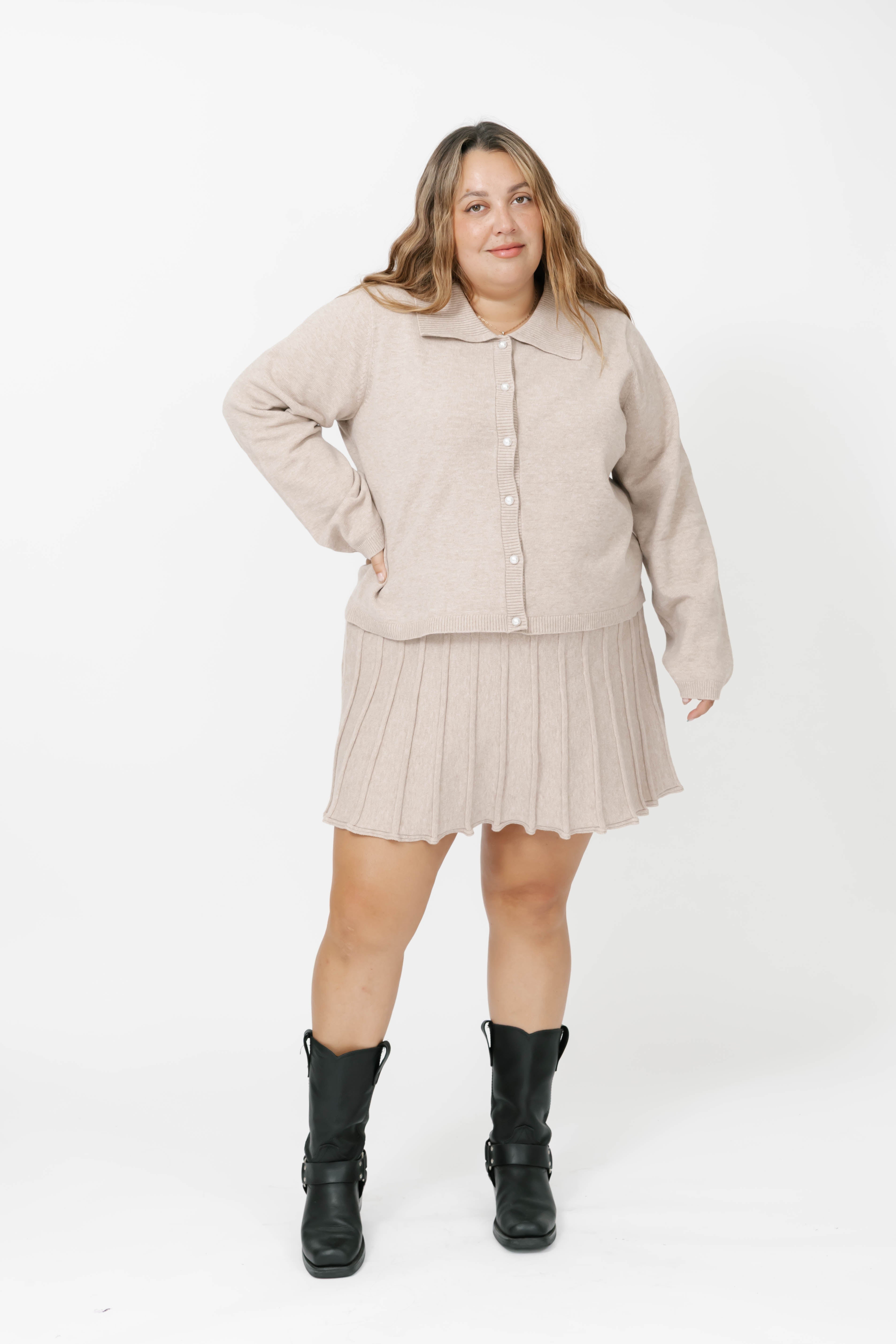 Collared Cardigan in Dark Oatmeal