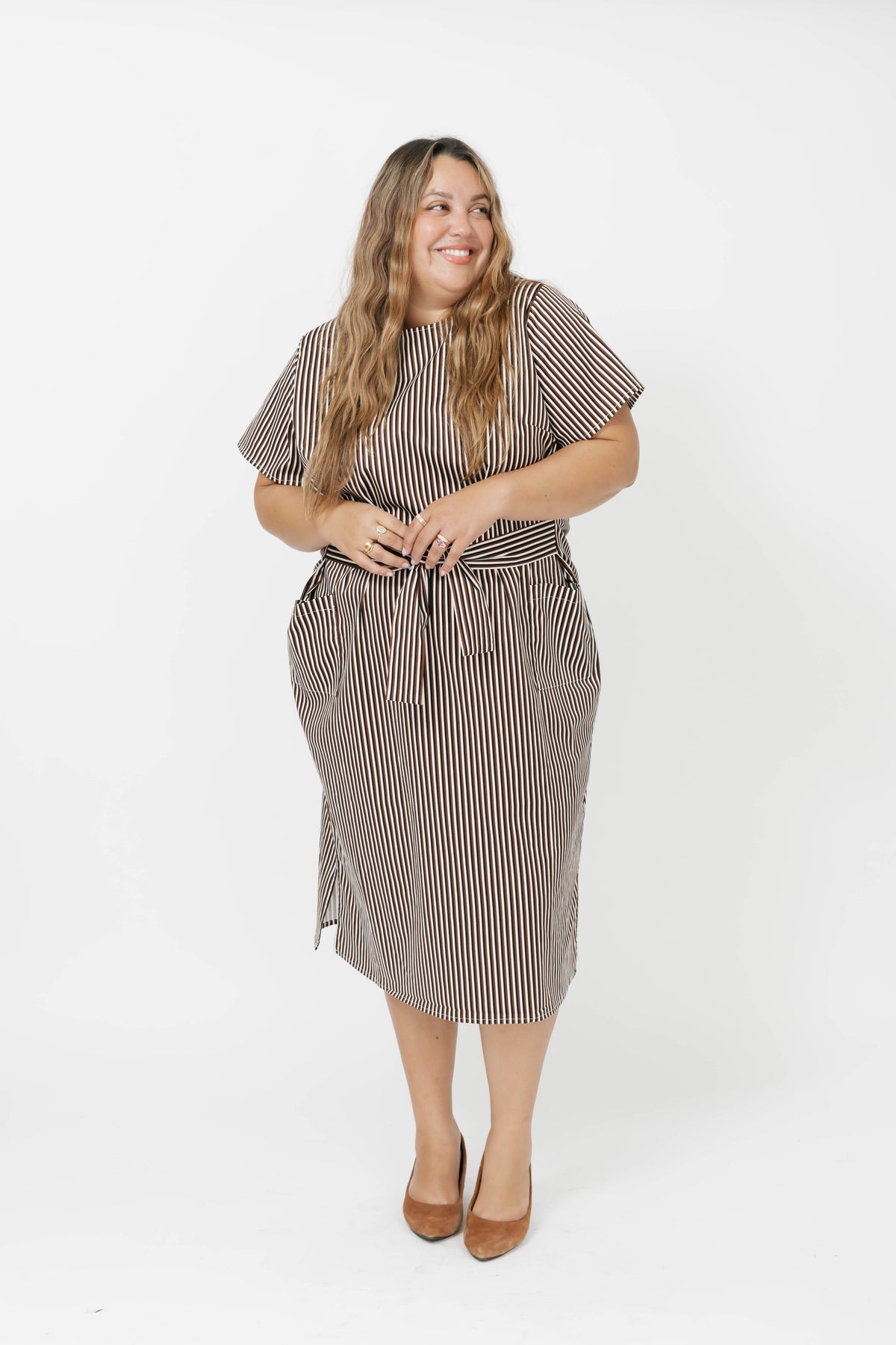 Winona Wrap Dress in Espresso Stripe