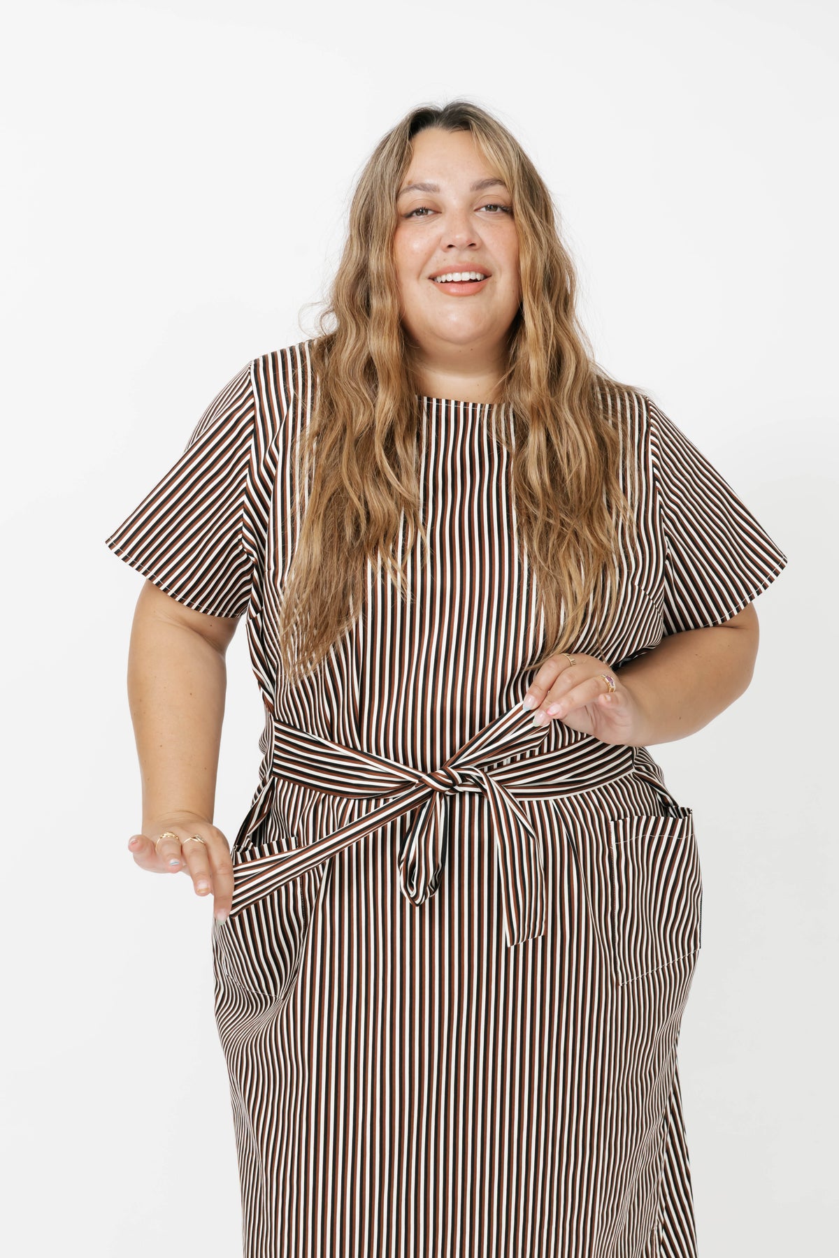 Winona Wrap Dress in Espresso Stripe