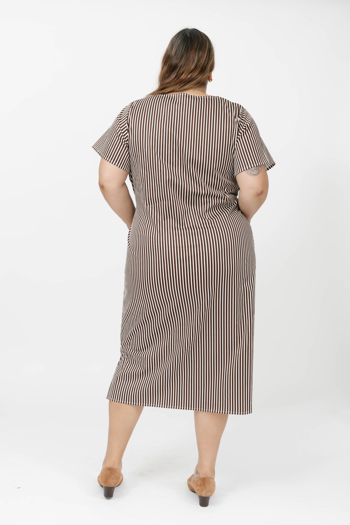 Winona Wrap Dress in Espresso Stripe