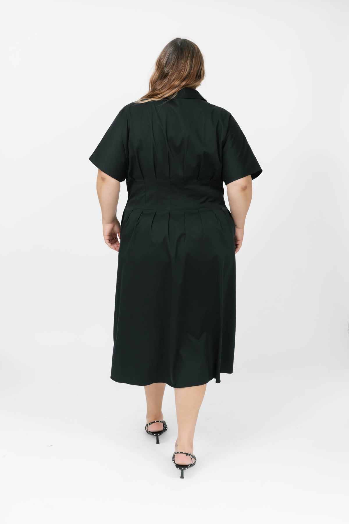 Petra Pleated Dress in Midnight Black
