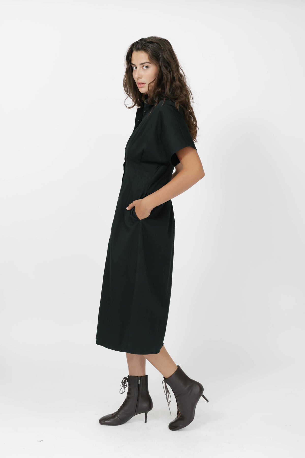 Petra Pleated Dress in Midnight Black