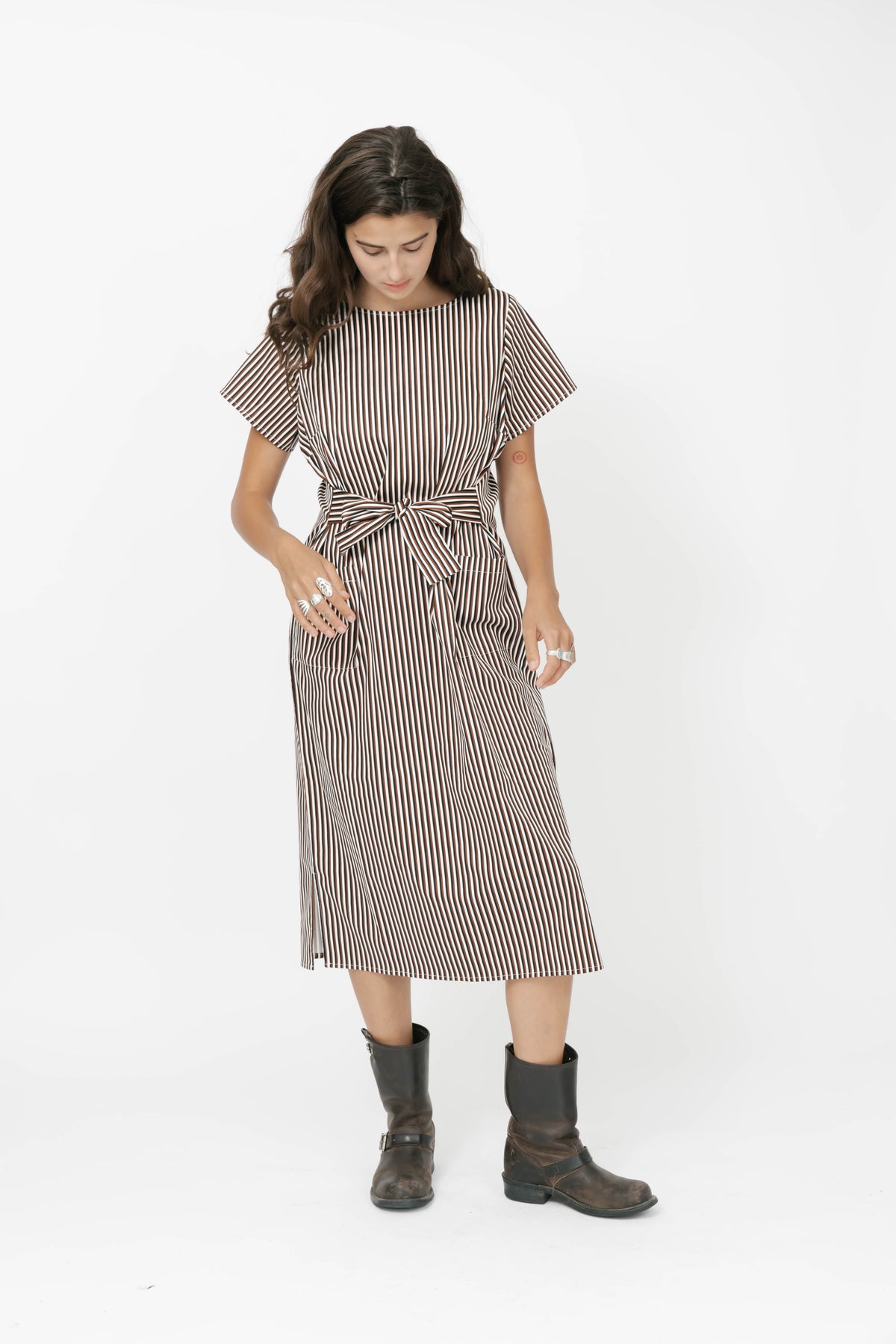 Winona Wrap Dress in Espresso Stripe