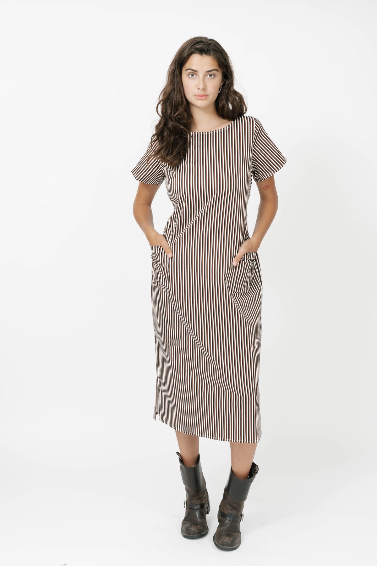 Winona Wrap Dress in Espresso Stripe