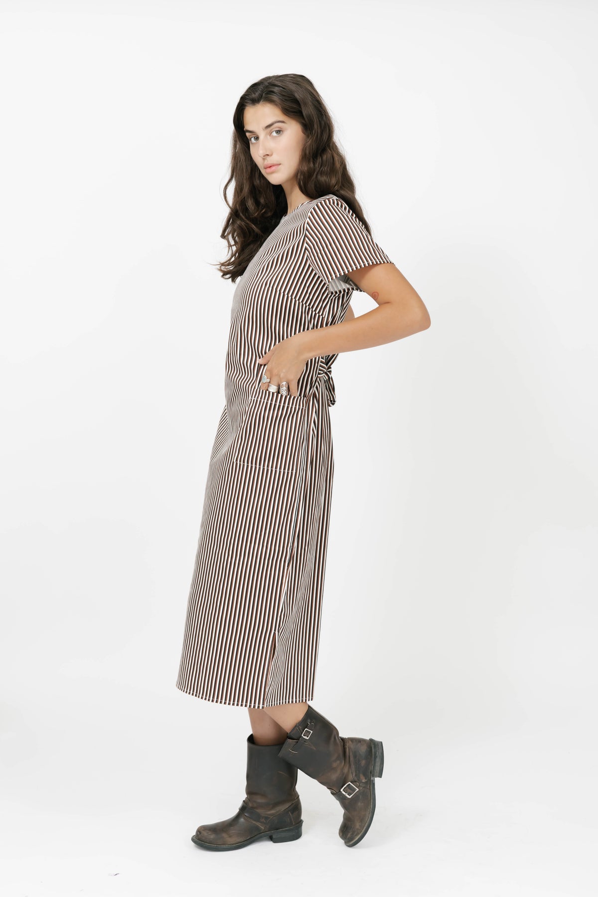 Winona Wrap Dress in Espresso Stripe