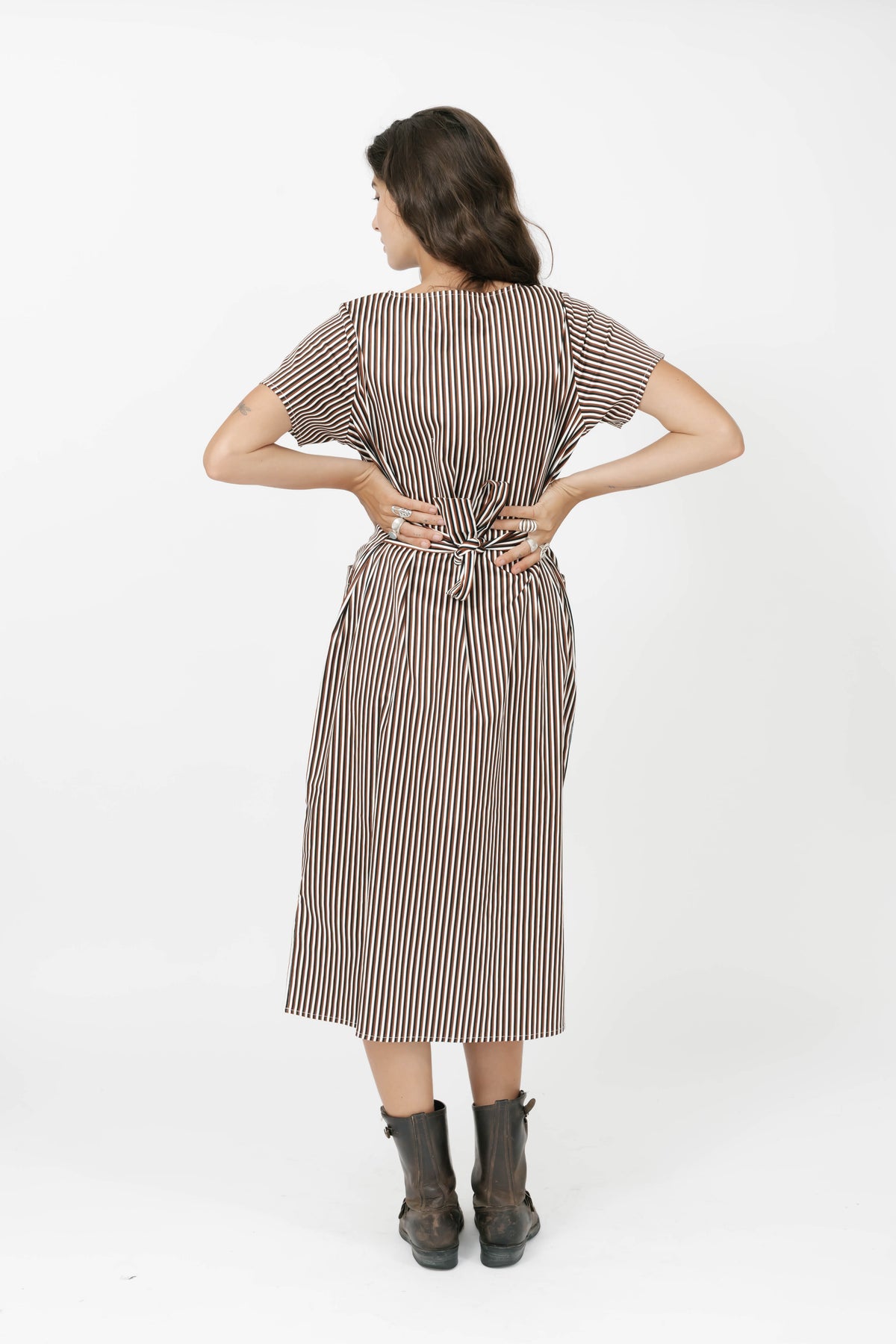 Winona Wrap Dress in Espresso Stripe