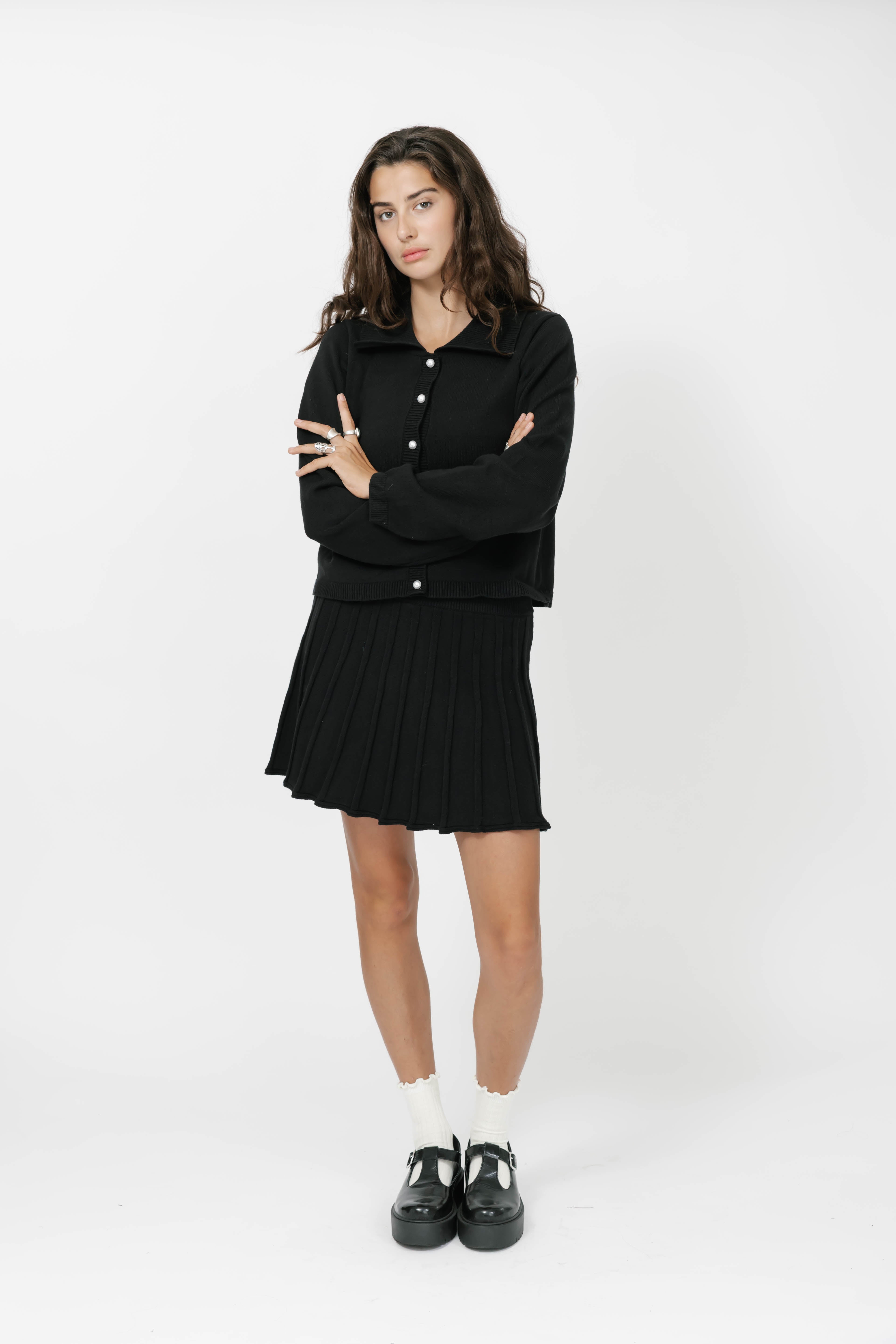 Collared Cardigan in Midnight Black