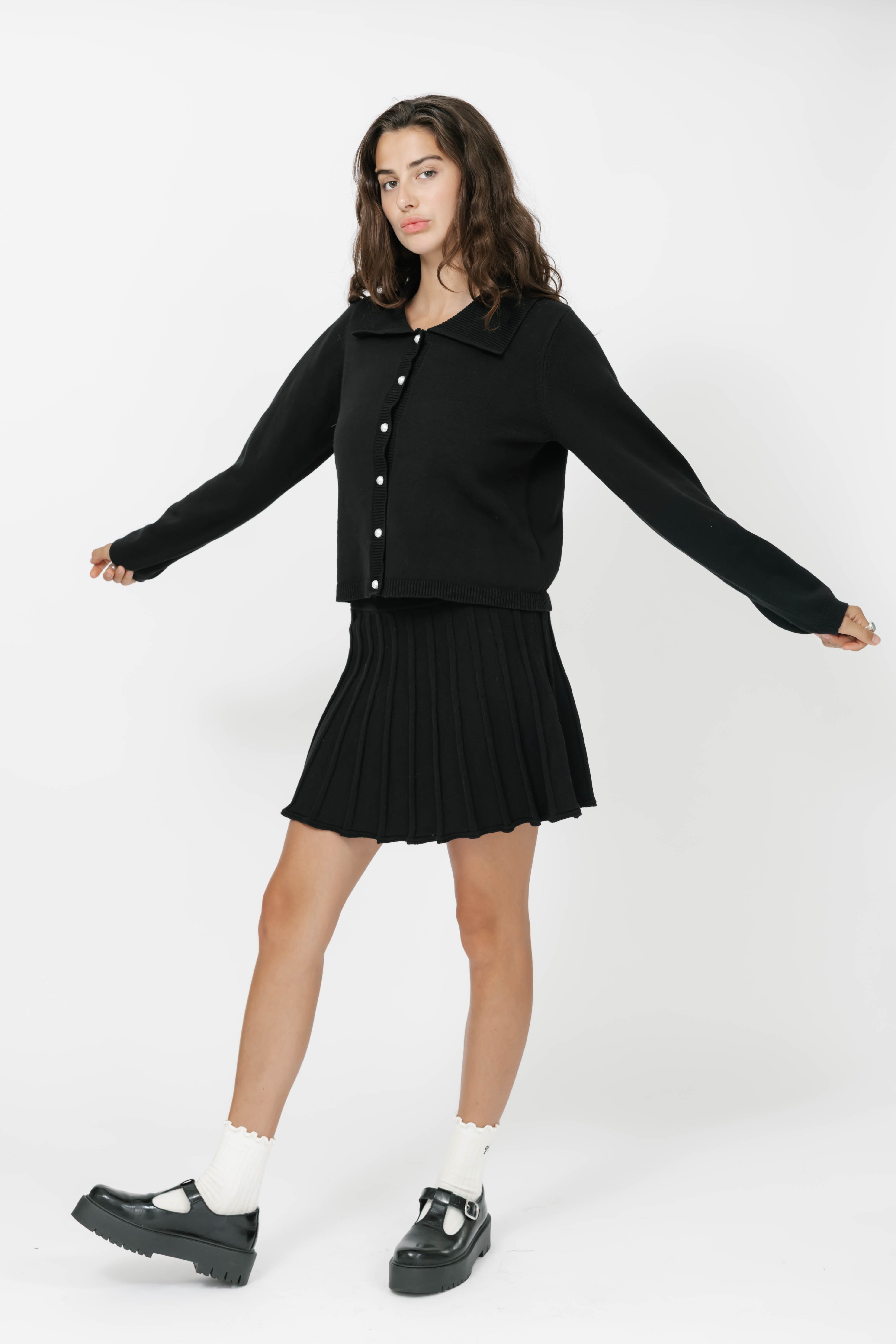 Collared Cardigan in Midnight Black