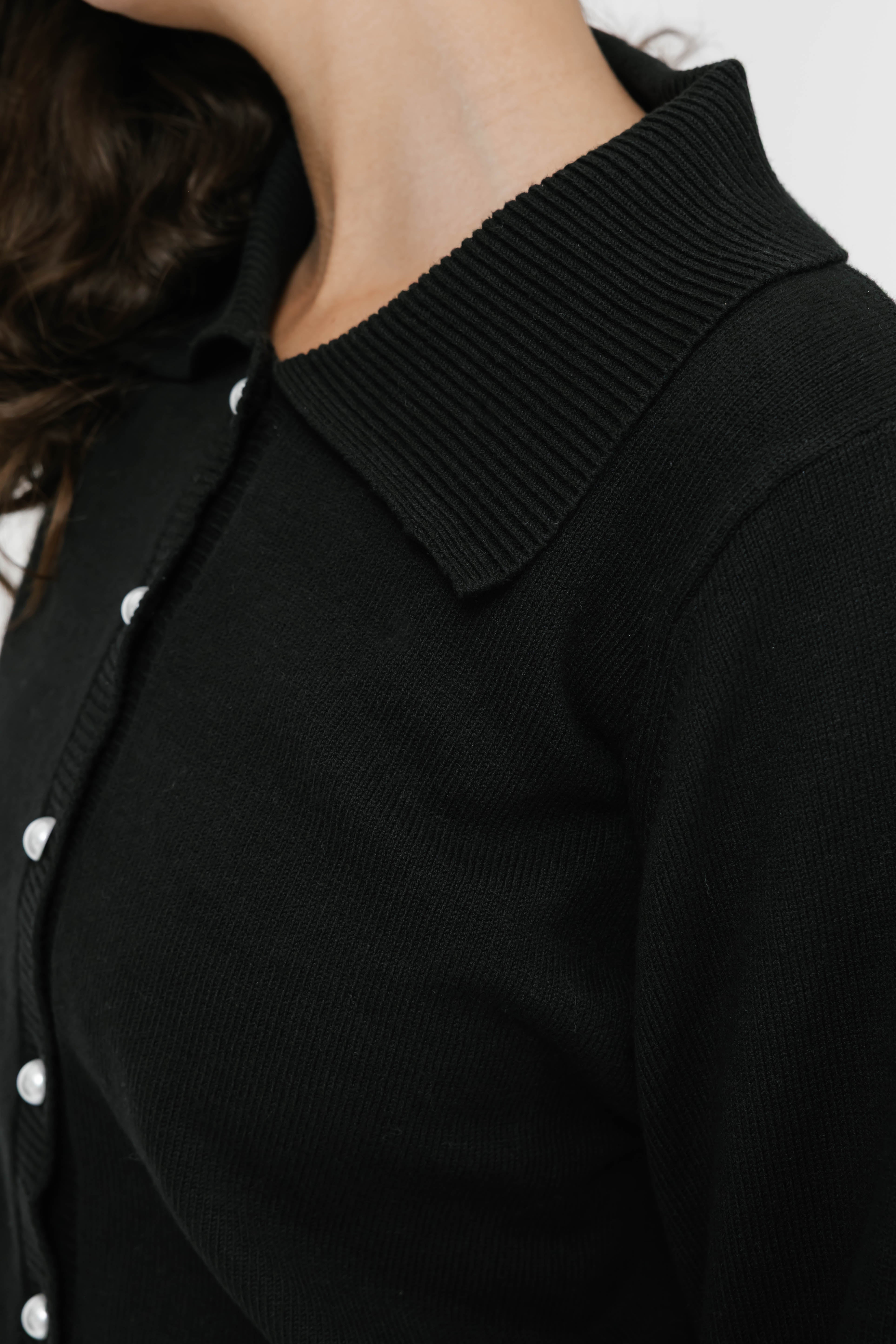 Collared Cardigan in Midnight Black