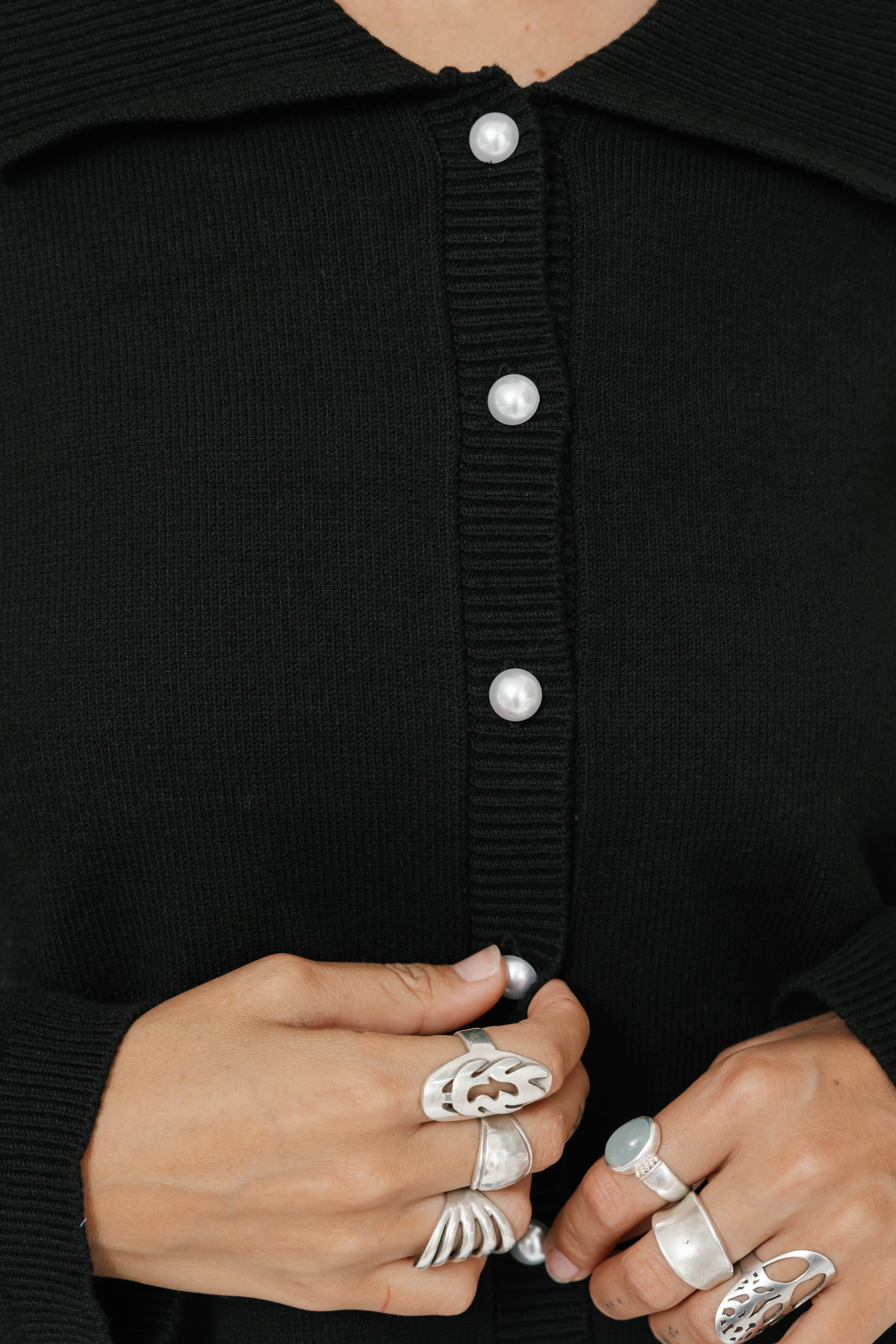 Collared Cardigan in Midnight Black