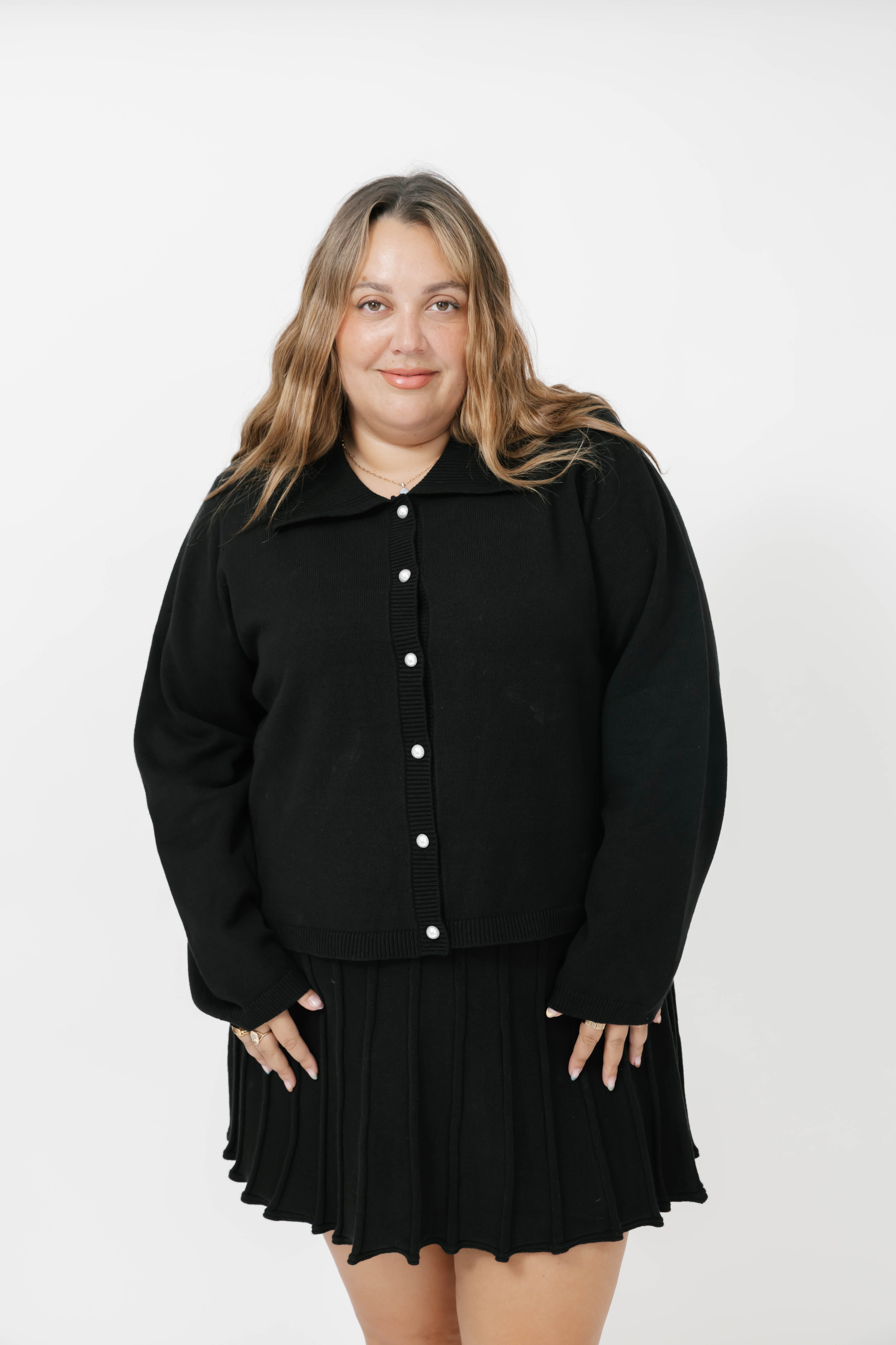 Collared Cardigan in Midnight Black