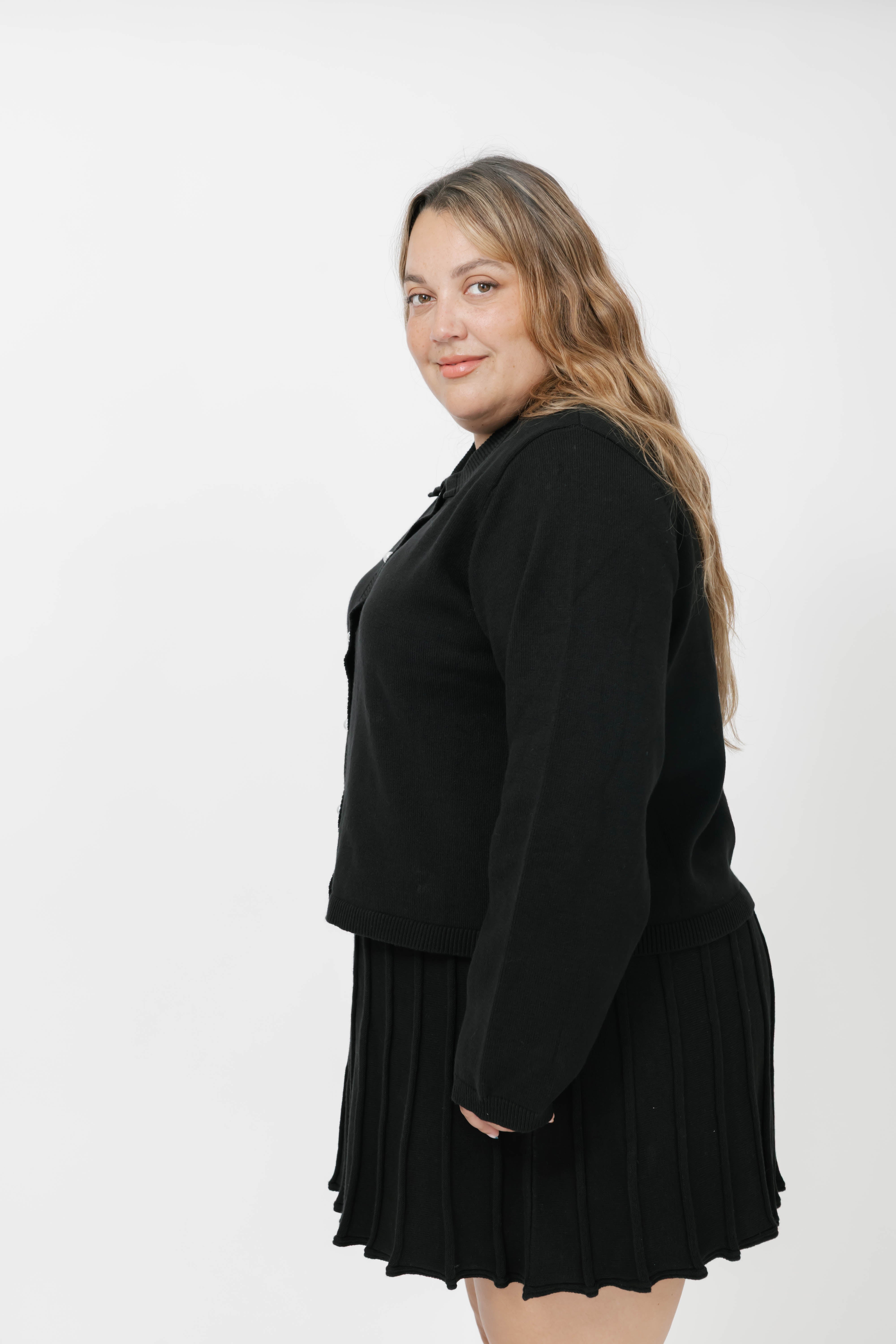 Collared Cardigan in Midnight Black
