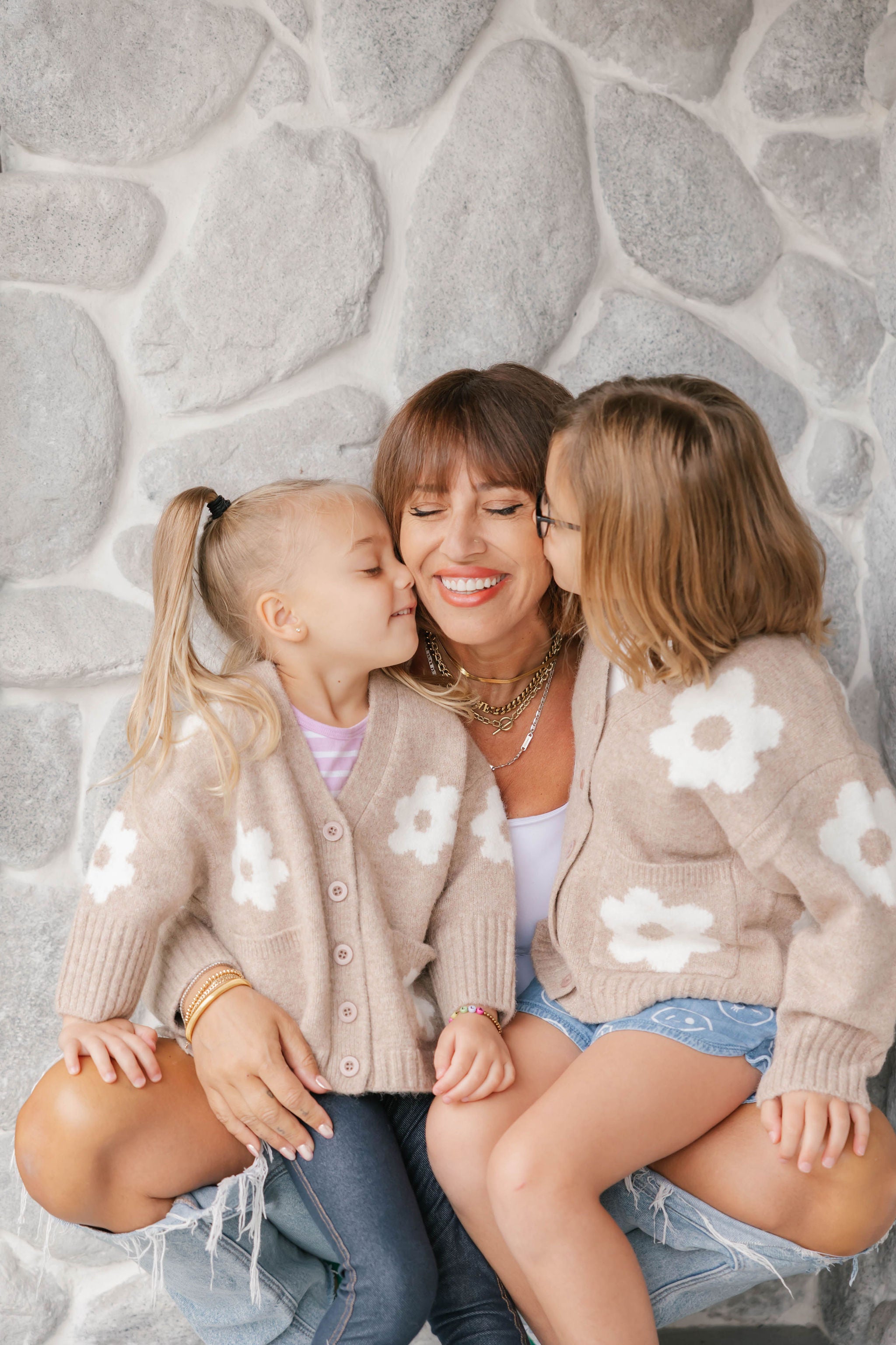 Kids Flora Cardigan in Light Brown Combo