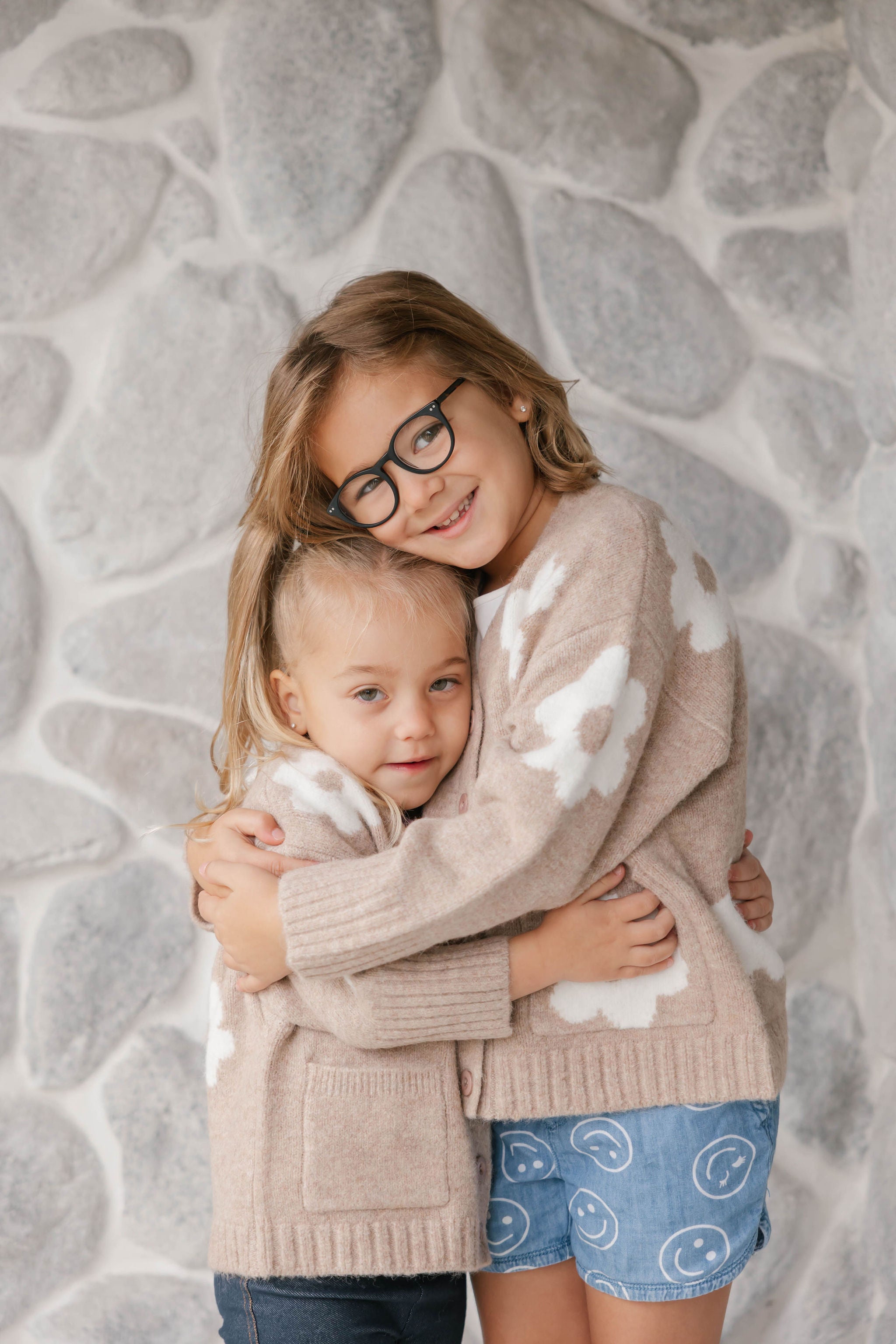 Kids Flora Cardigan in Light Brown Combo