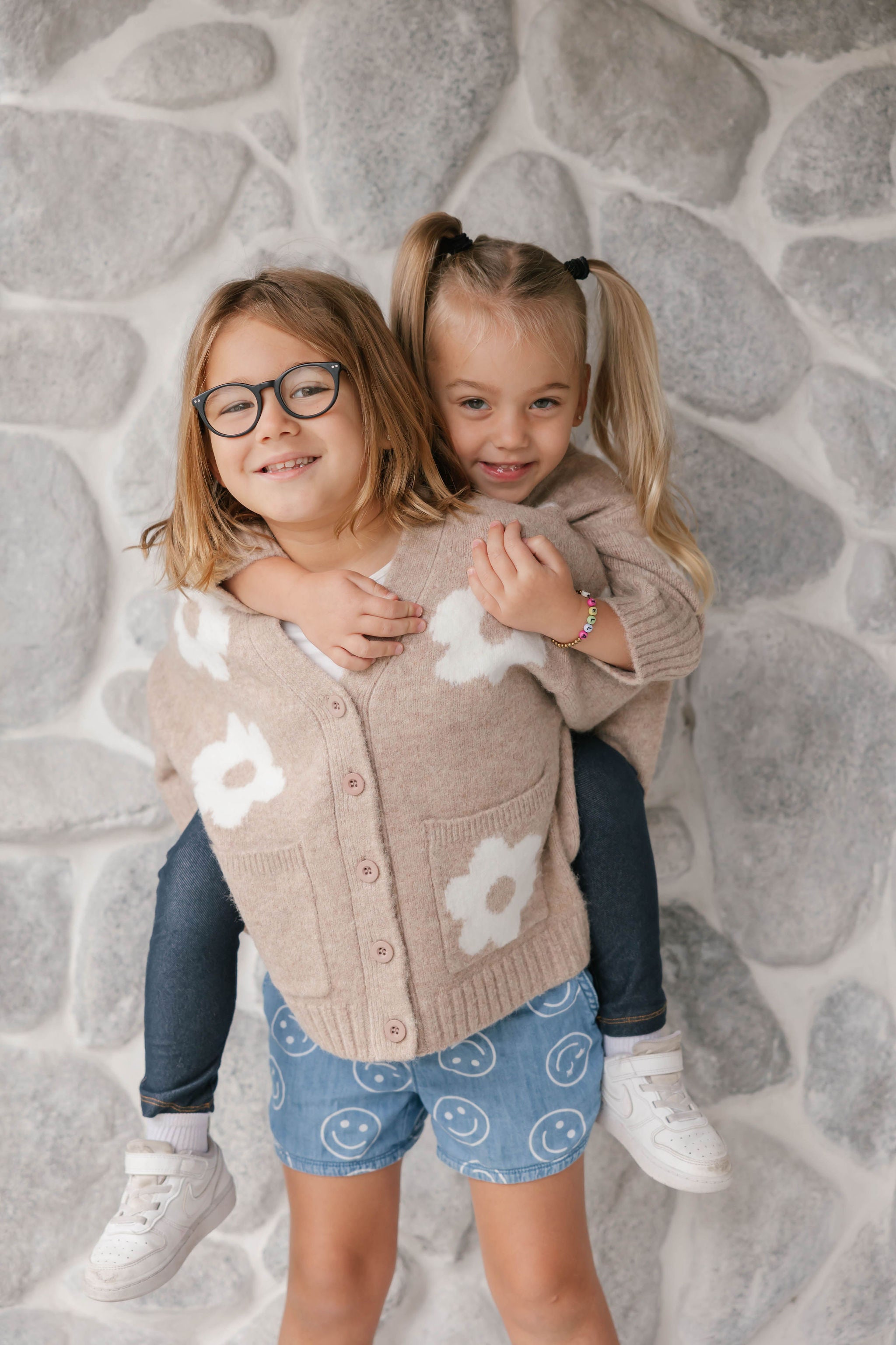 Kids Flora Cardigan in Light Brown Combo