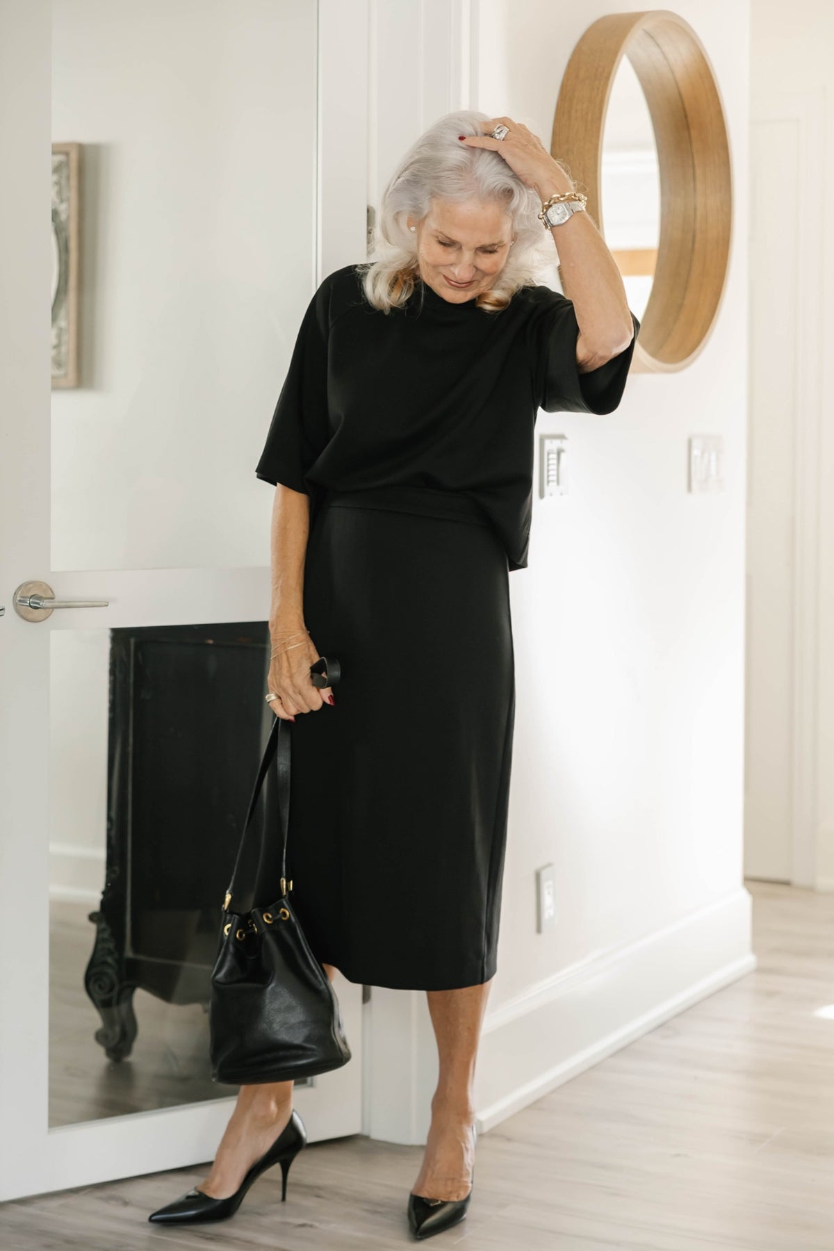 Ellie Microscuba Midi Skirt in Midnight Black