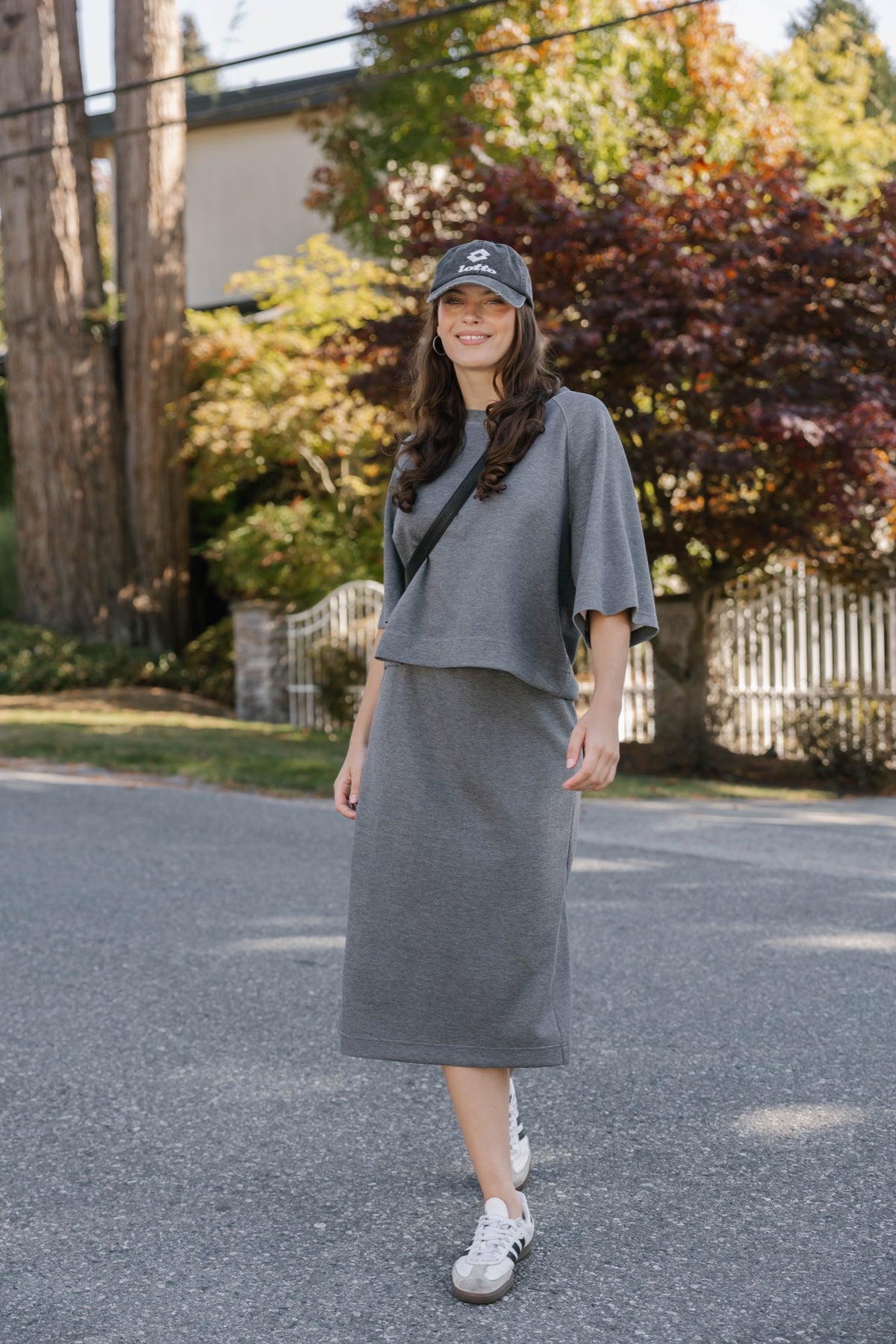 Ellie Microscuba Midi Skirt in Heather Grey