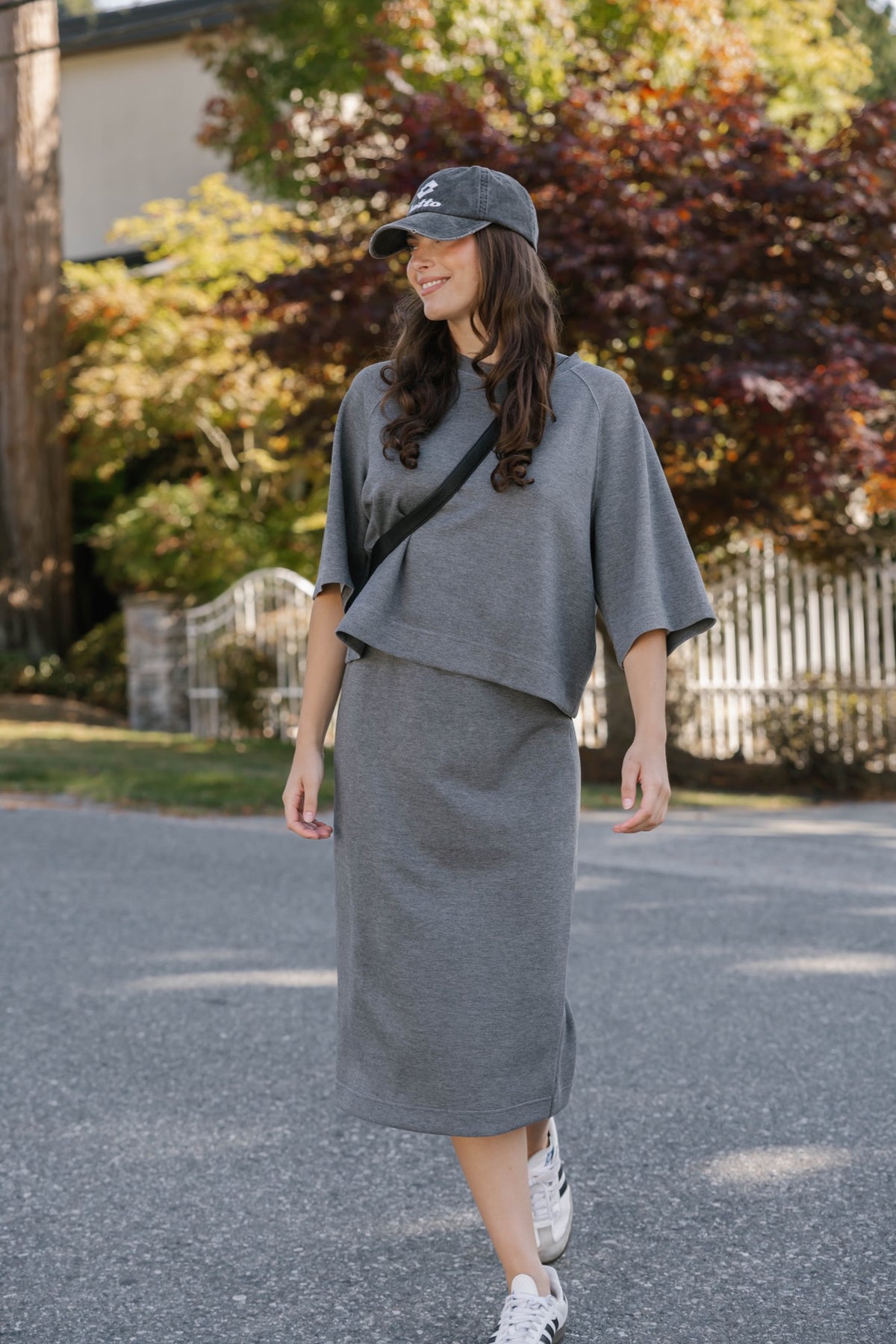 Ellie Microscuba Midi Skirt in Heather Grey
