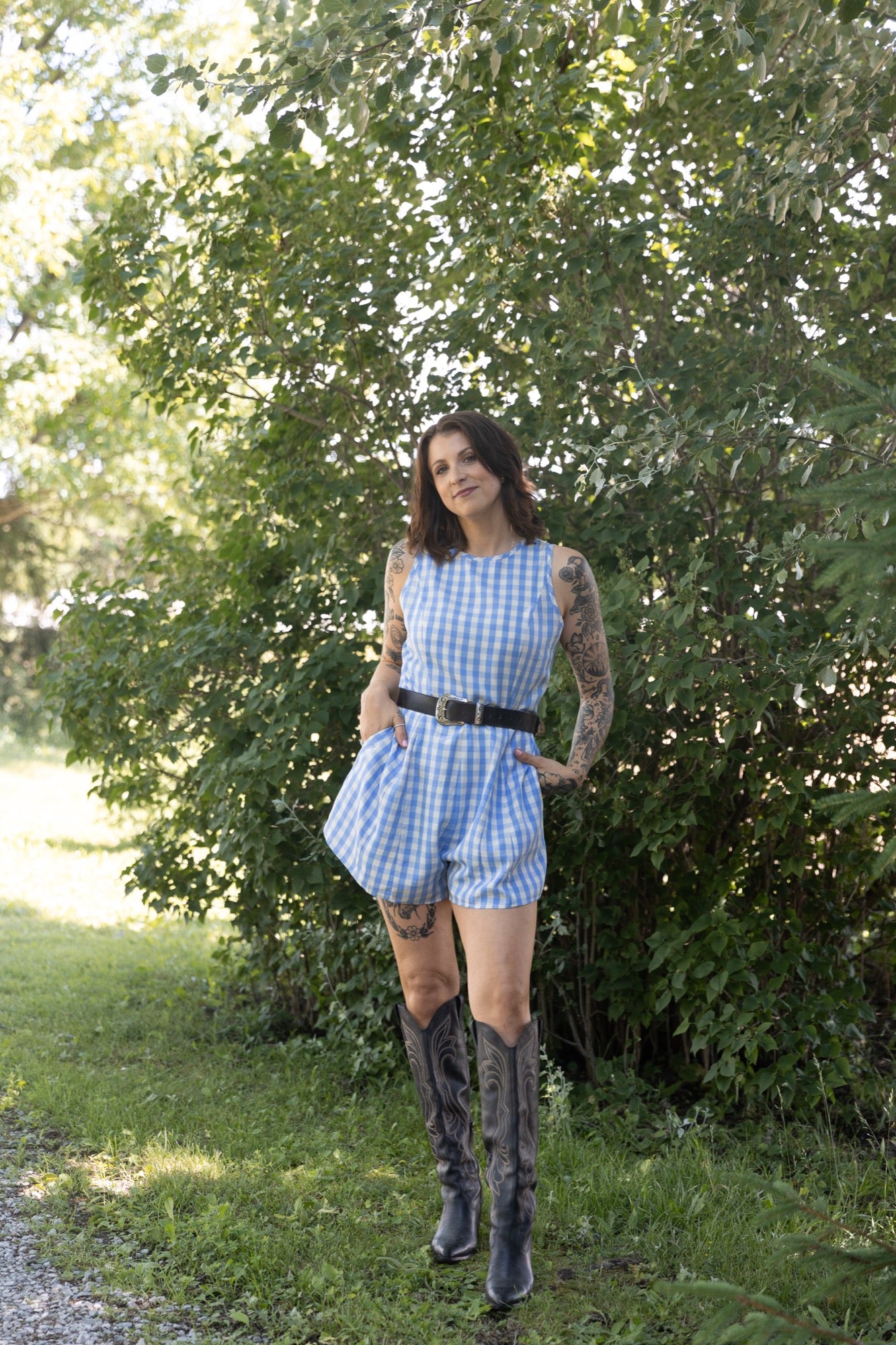 Laurel Romper in Light Blue Gingham