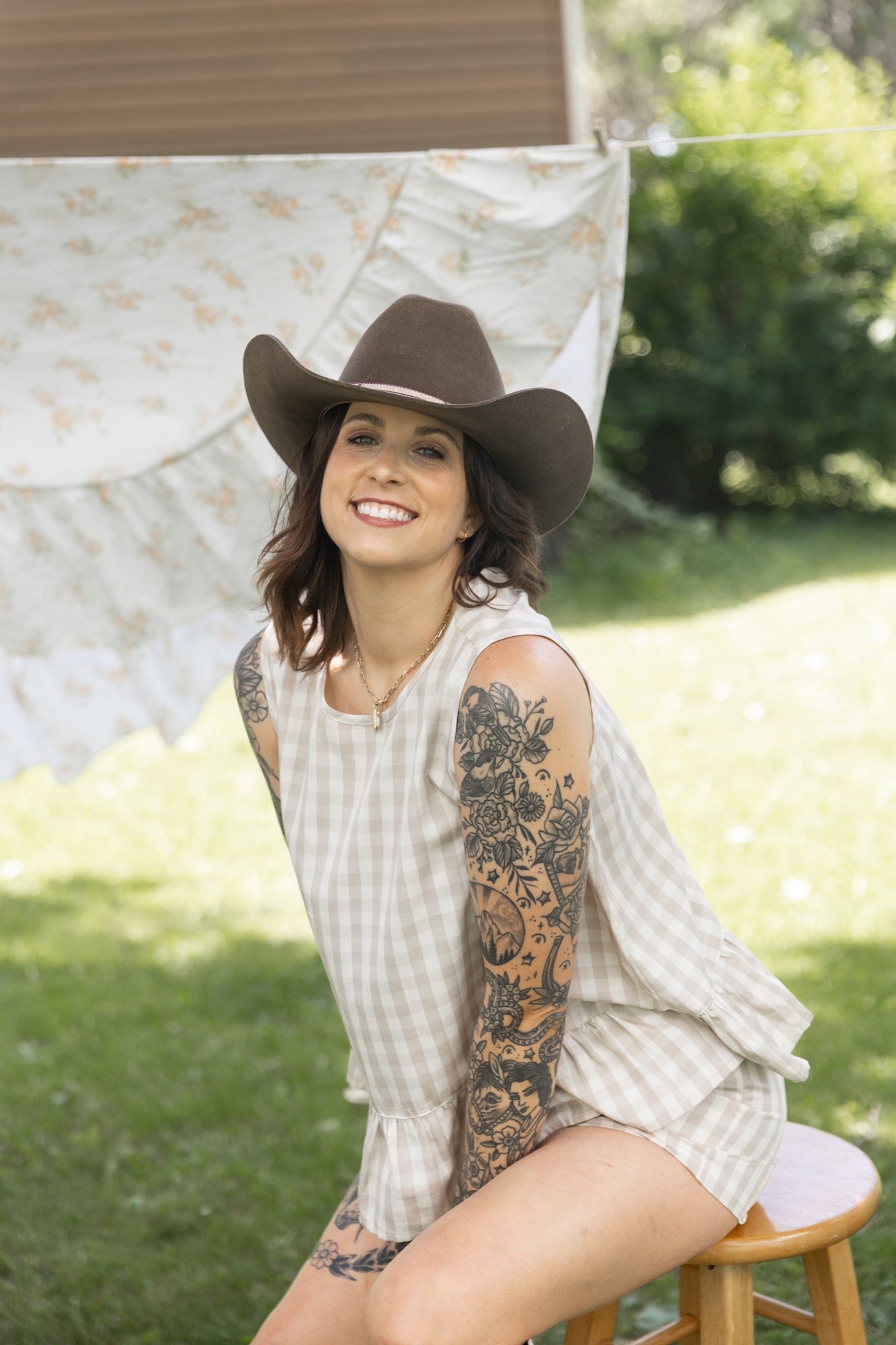 Laurel Top in Oatmeal Gingham