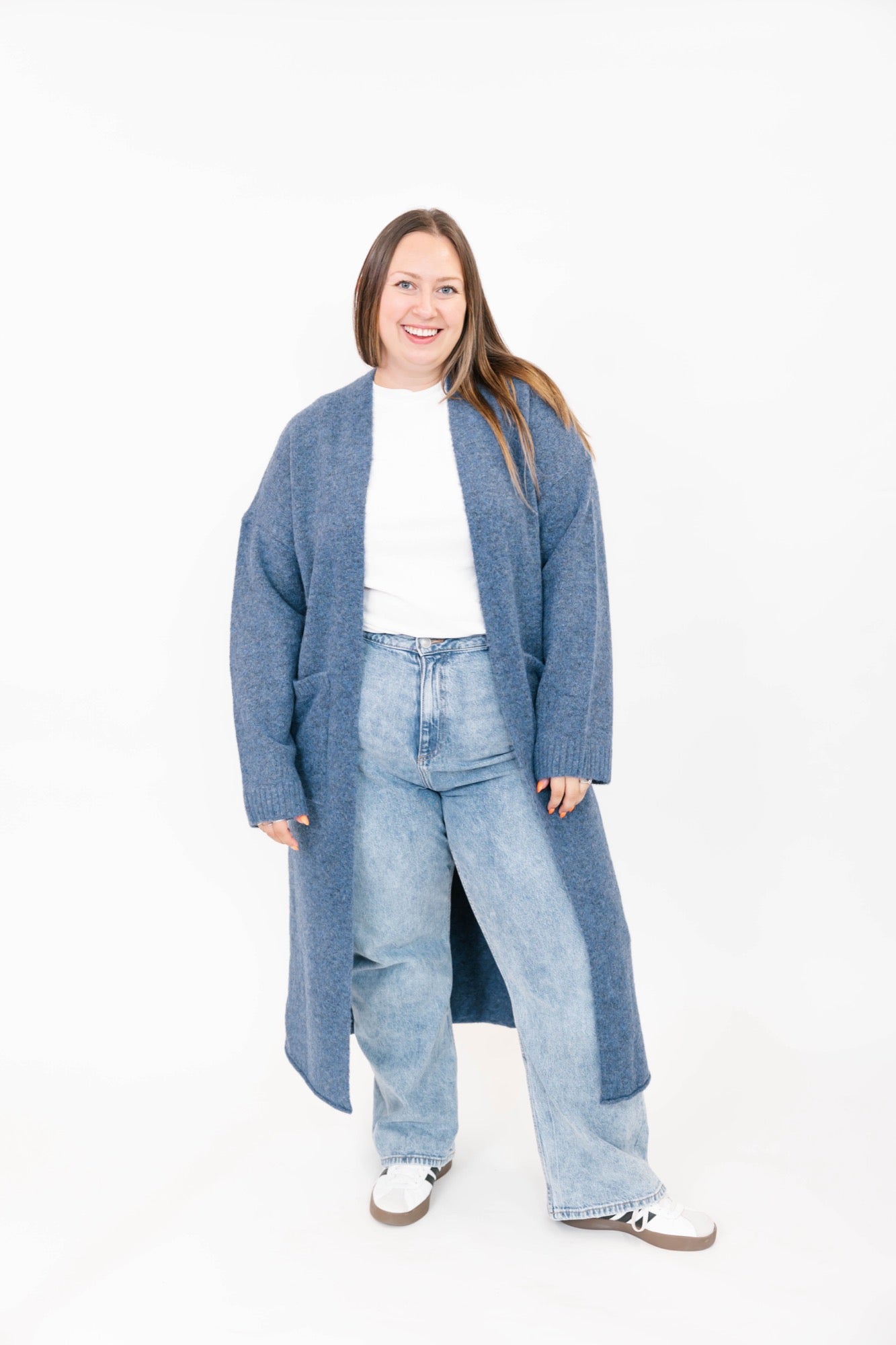 Sweater Weather Long Cardigan in Light Navy