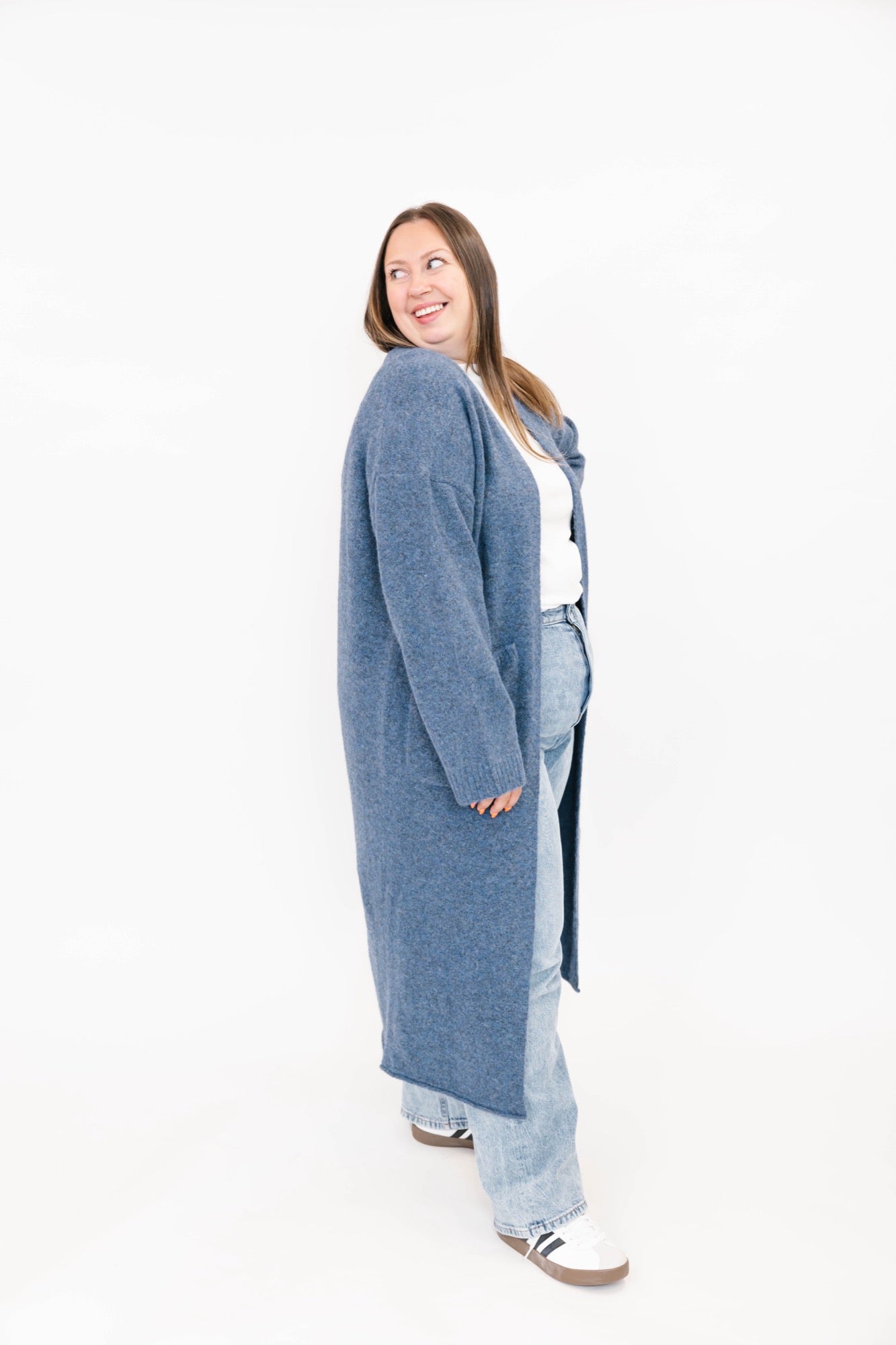 Sweater Weather Long Cardigan in Light Navy