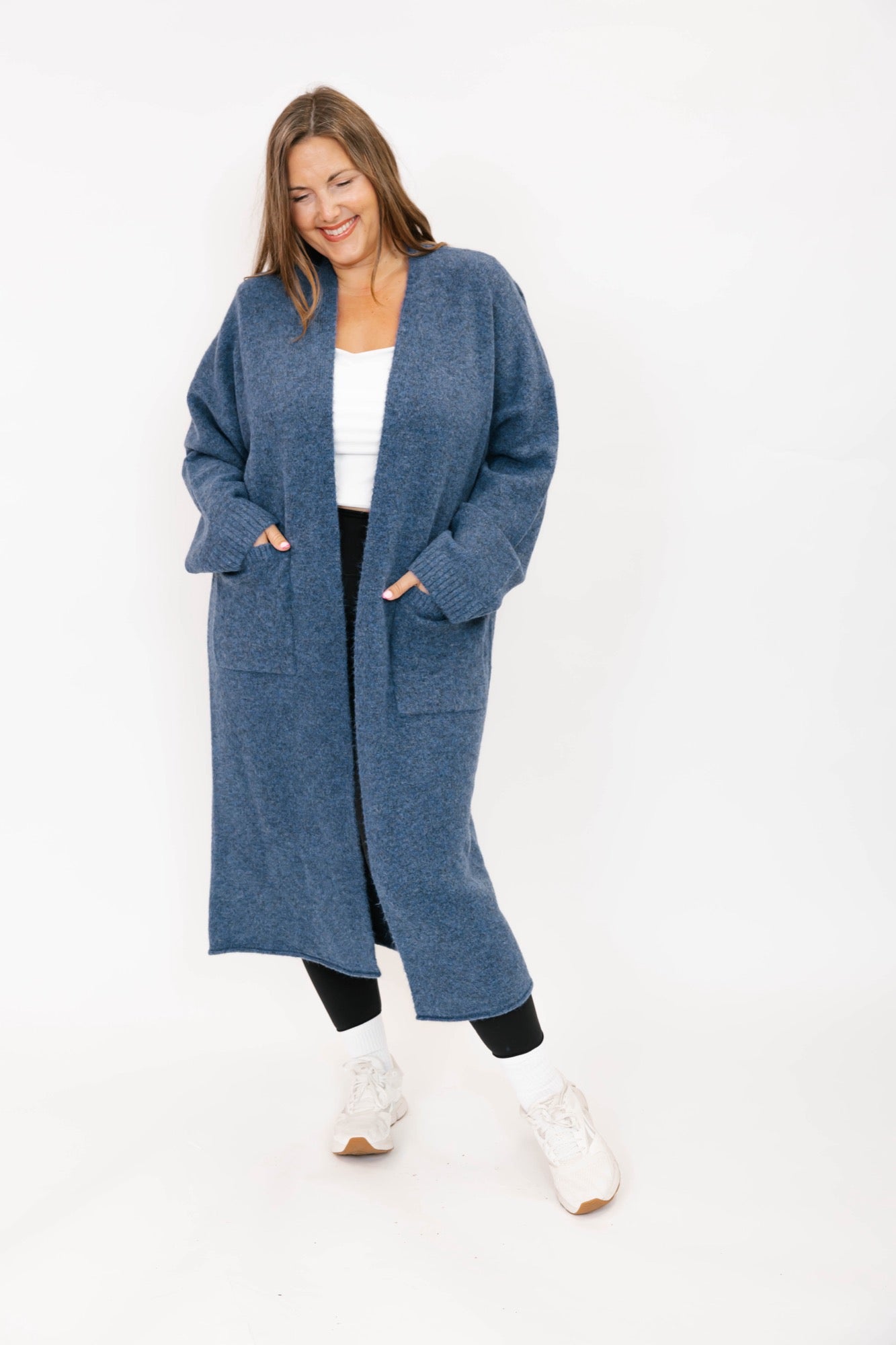 Sweater Weather Long Cardigan in Light Navy