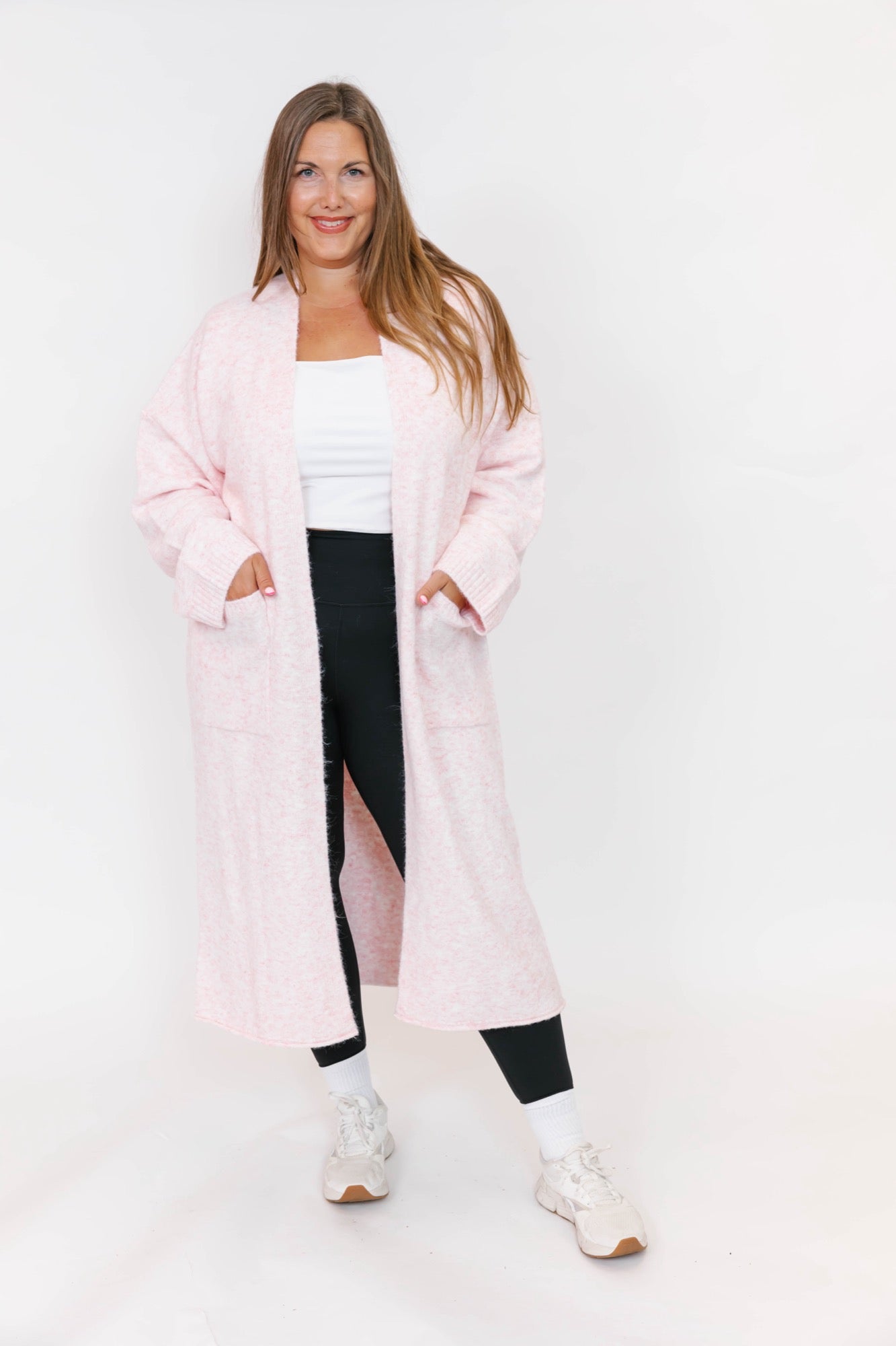 Sweater Weather Long Cardigan in Light Pink