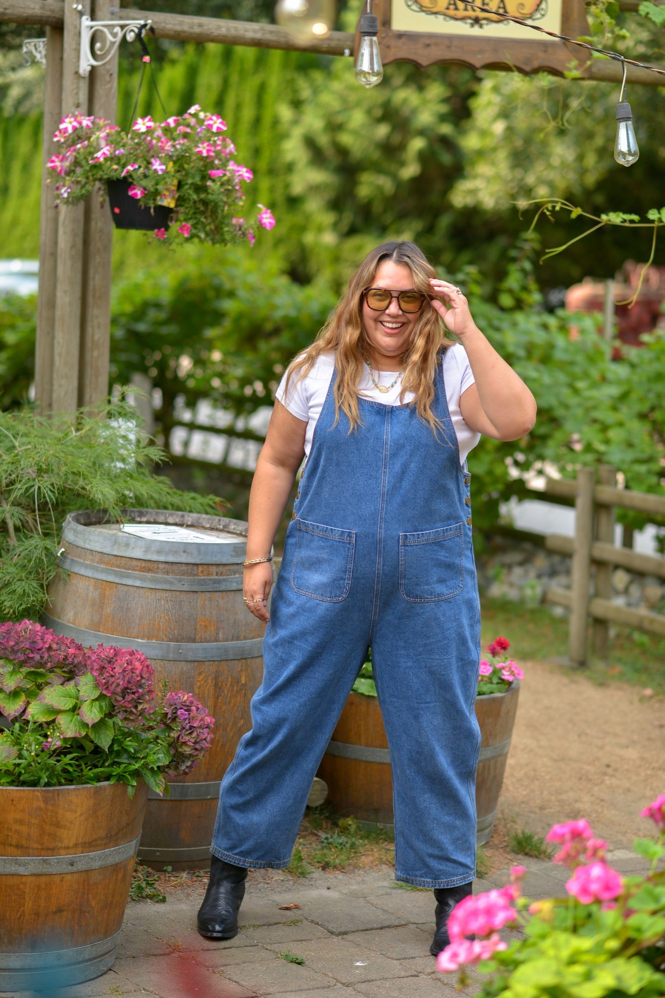 Leah Denim Overalls in Medium Blue