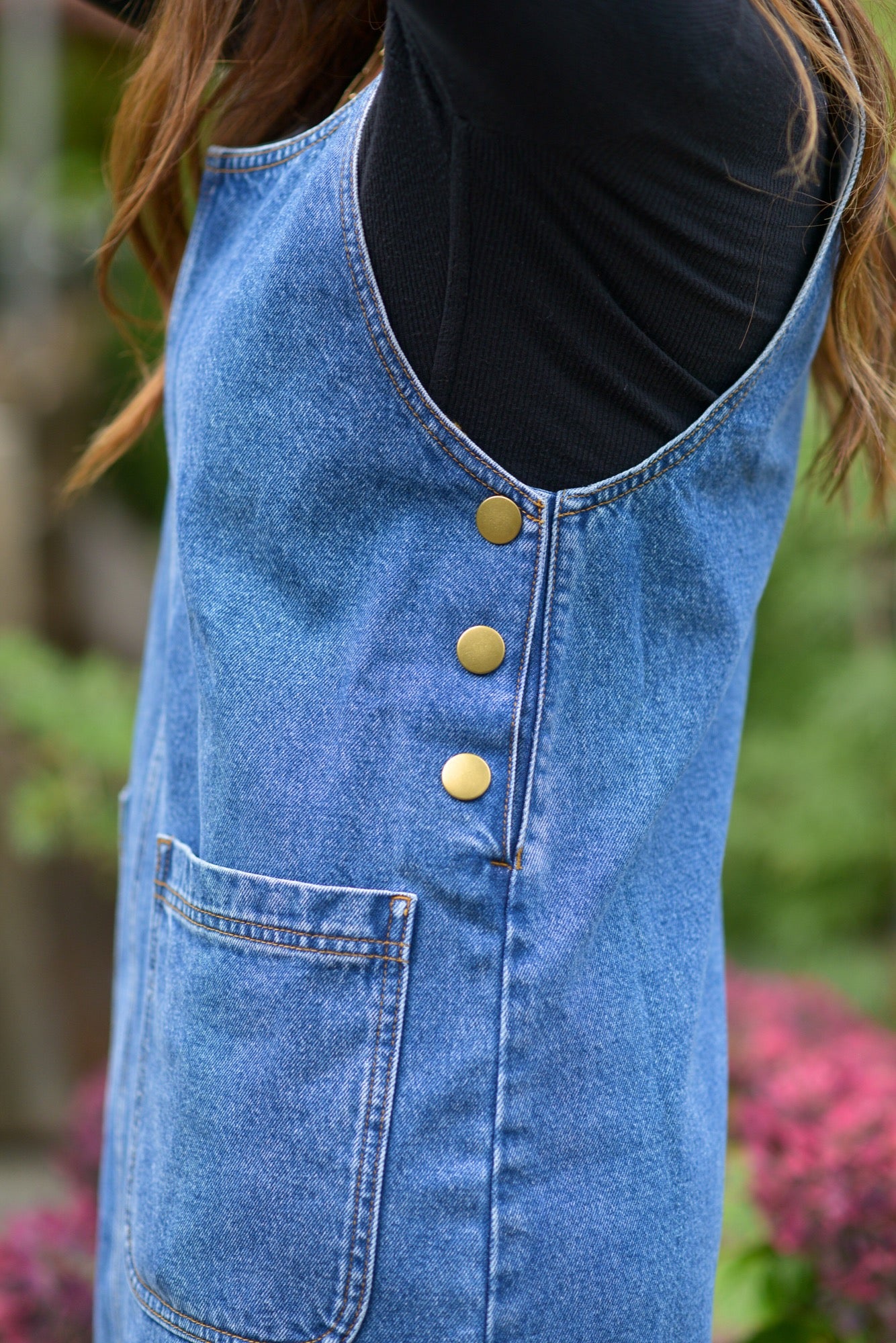 Leah Denim Overall Dress in Medium Blue