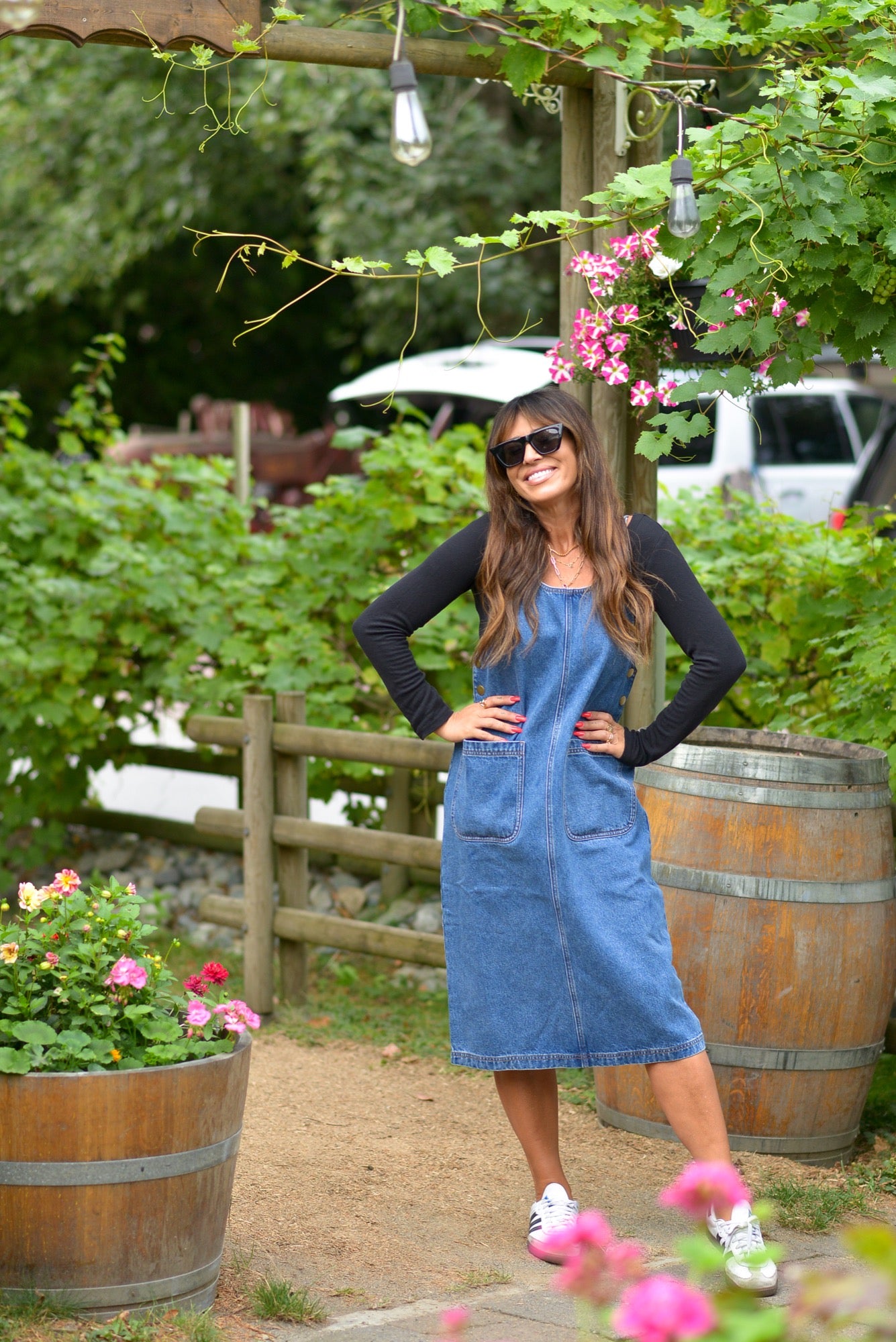 Leah Denim Overall Dress in Medium Blue