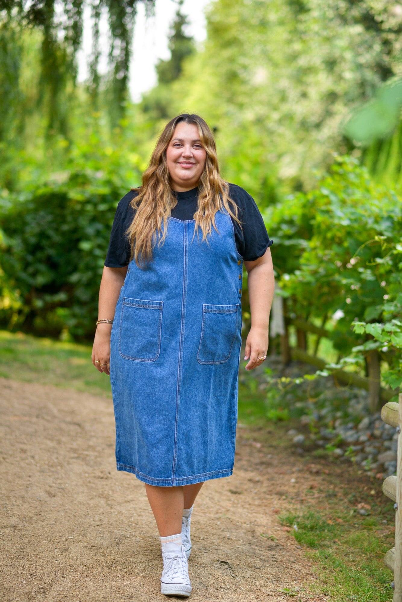 Leah Denim Overall Dress in Medium Blue