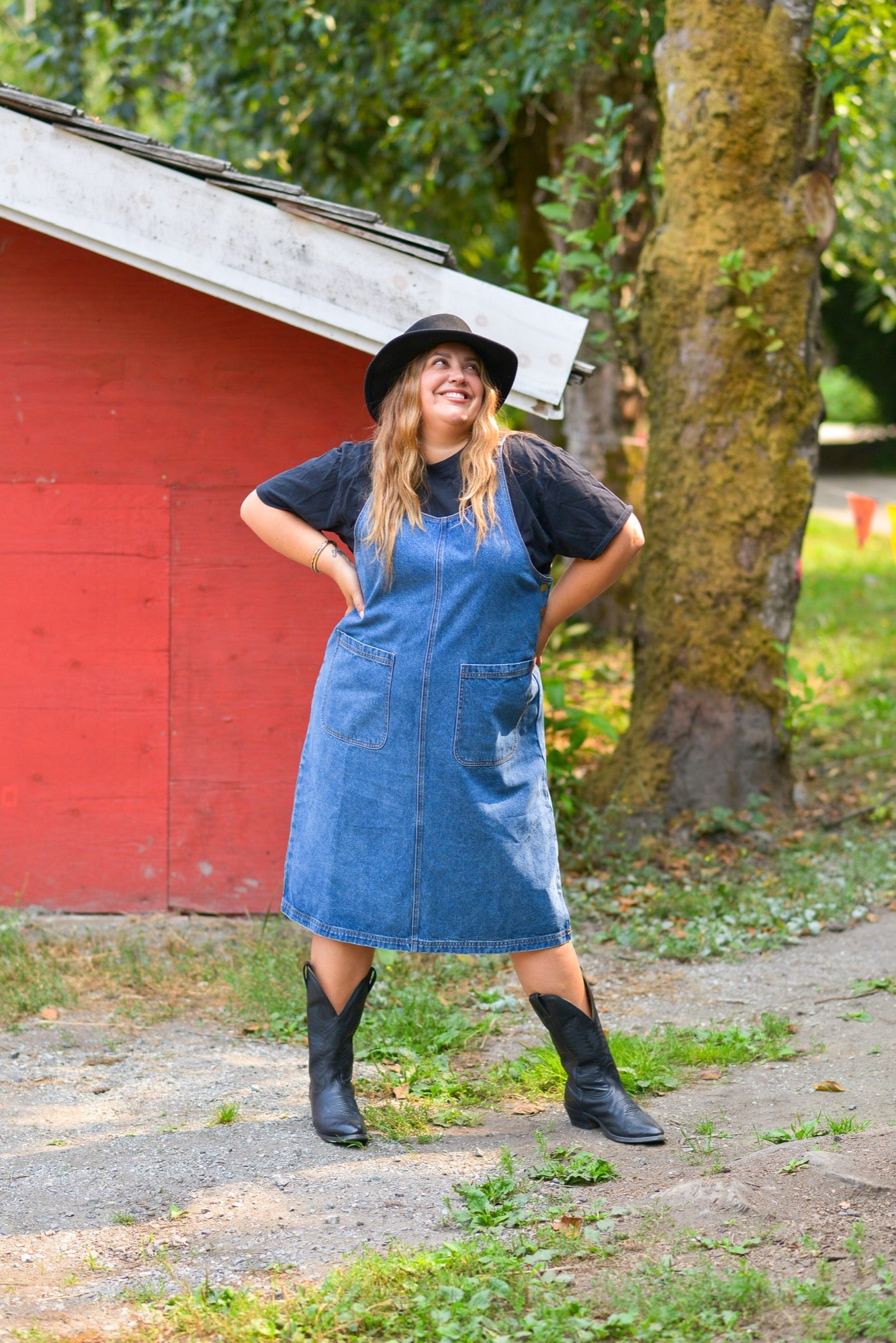 Leah Denim Overall Dress in Medium Blue