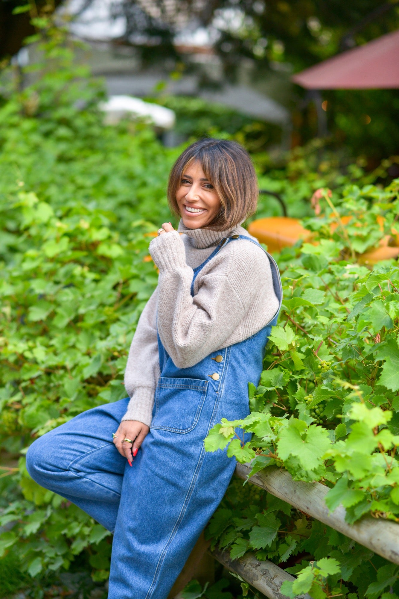 Leah Denim Overalls in Medium Blue