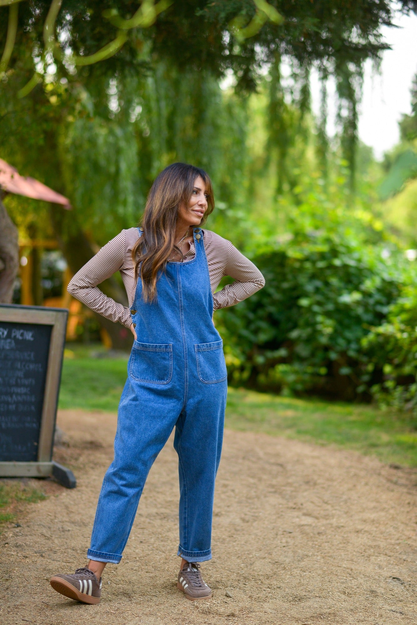 Leah Denim Overalls in Medium Blue