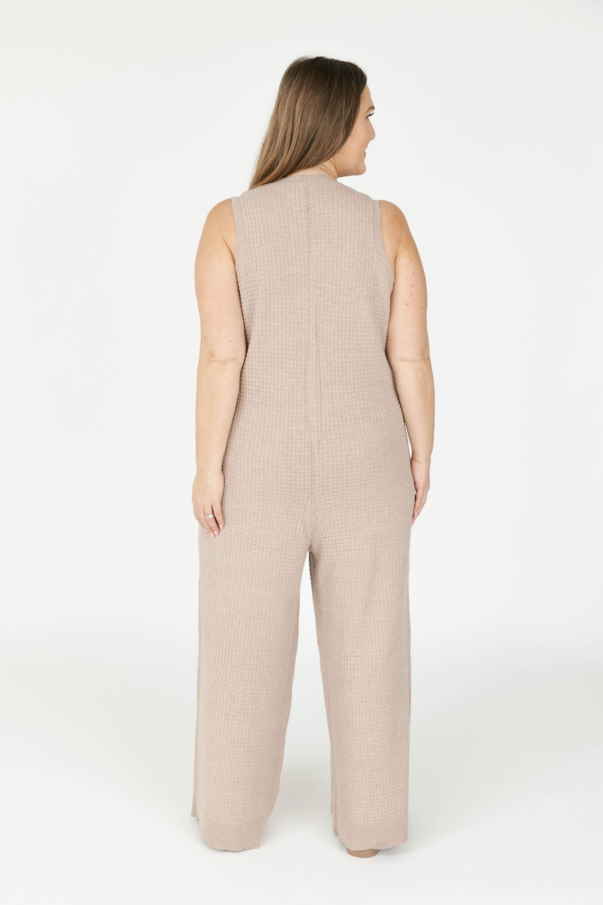 Megan Waffle Wide Leg Romper in Oatmeal