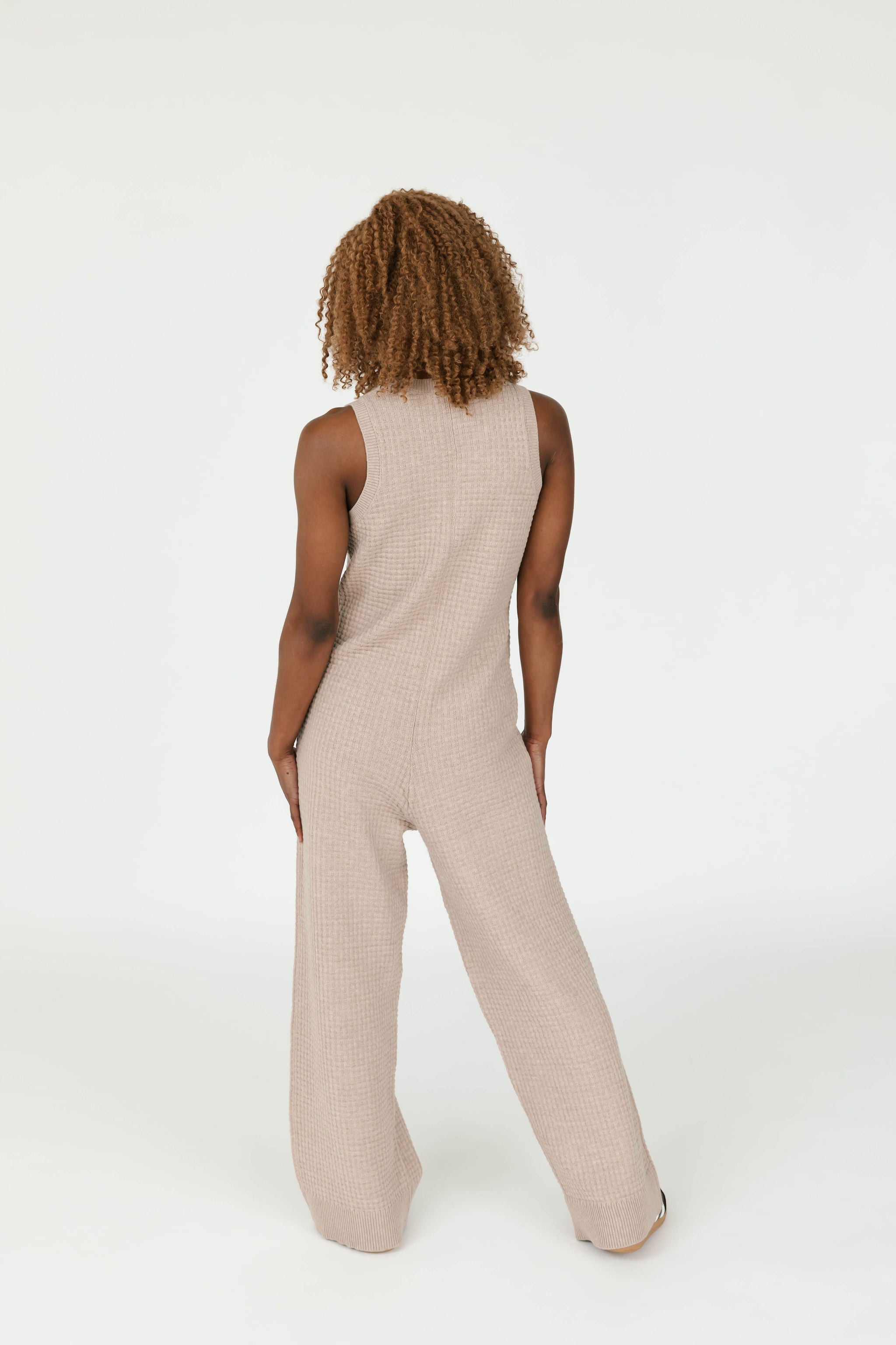 Megan Waffle Wide Leg Romper in Oatmeal