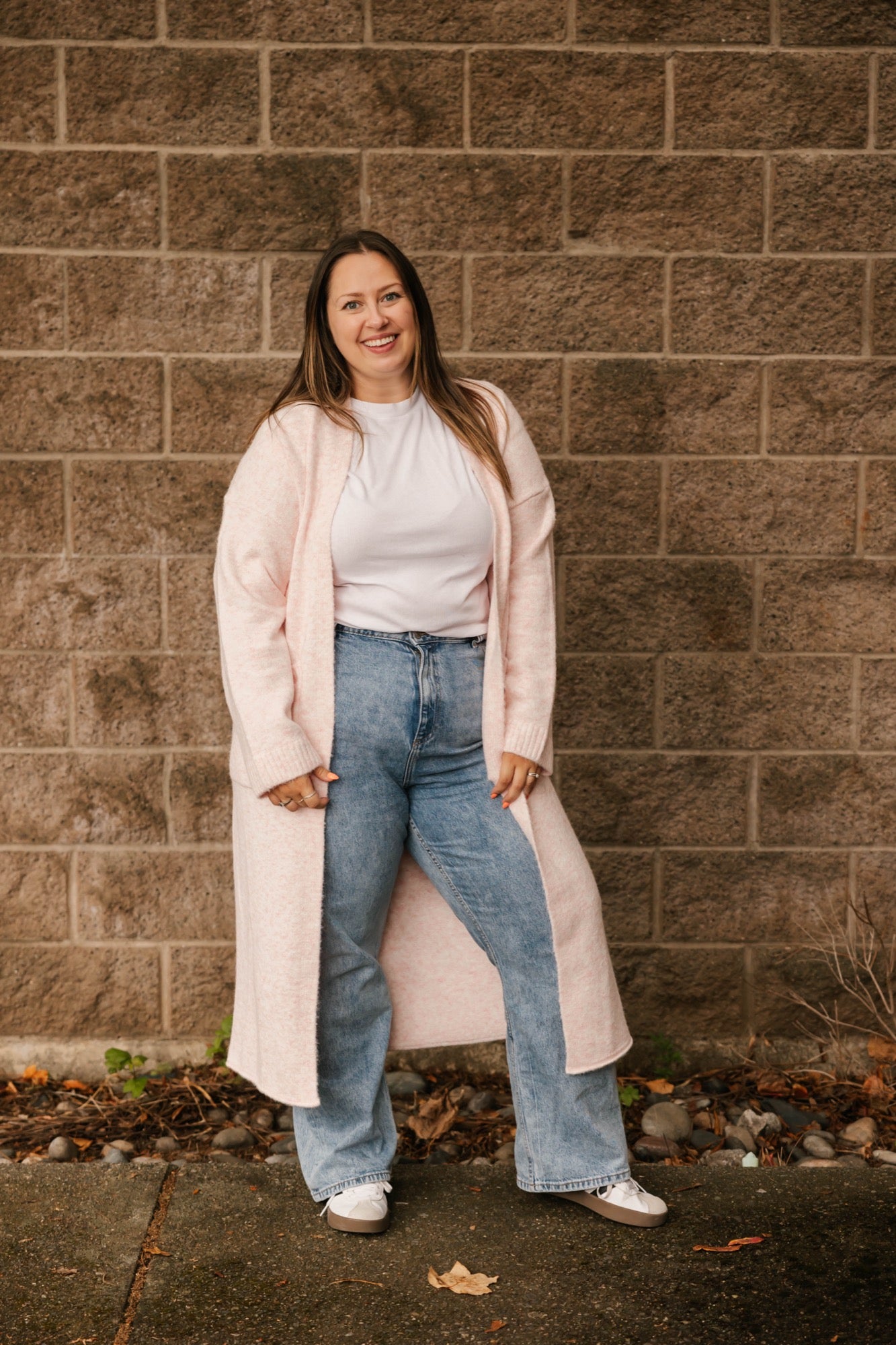 Sweater Weather Long Cardigan in Light Pink