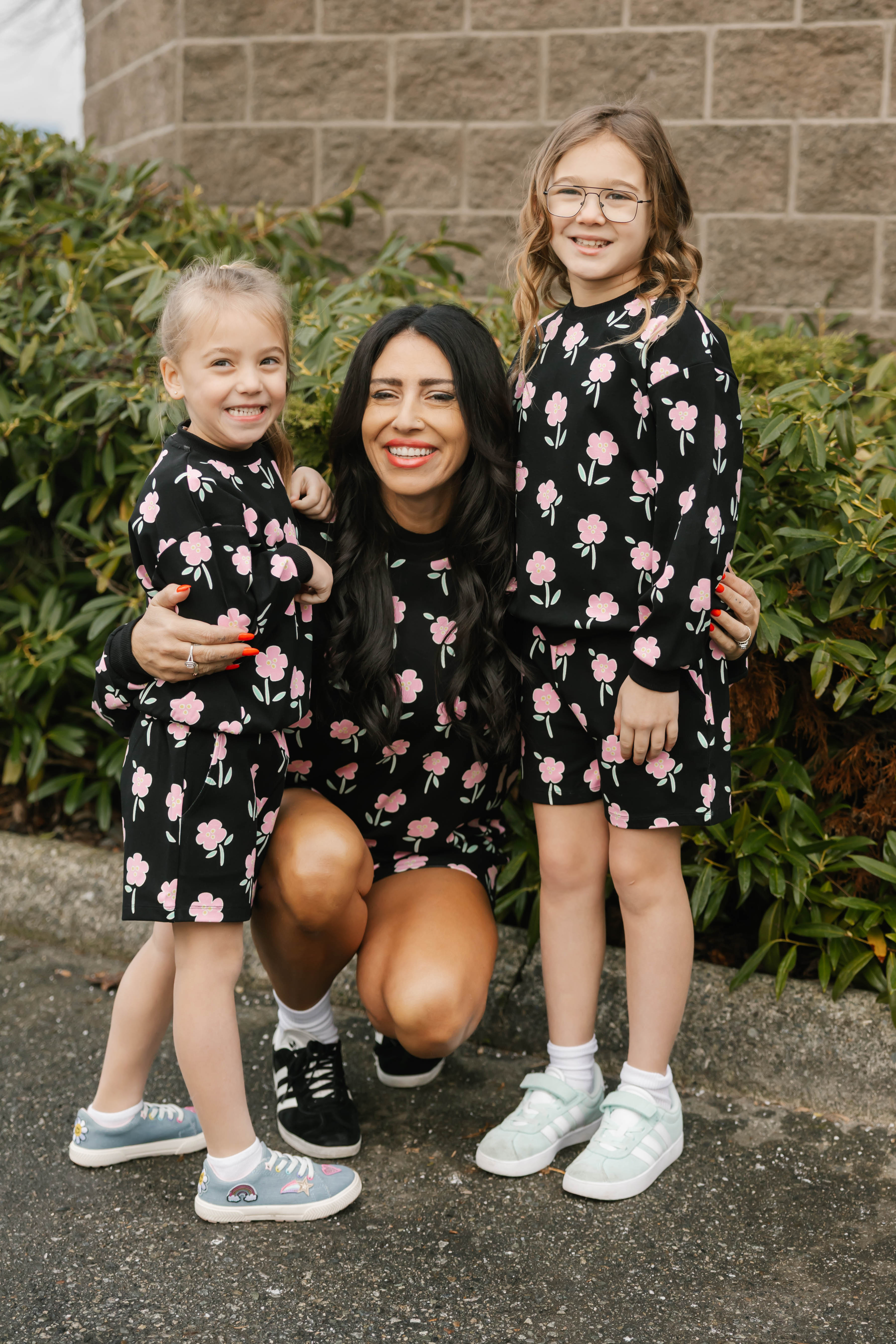 Kids Fresh Floral Hang Out Crew in Black Floral