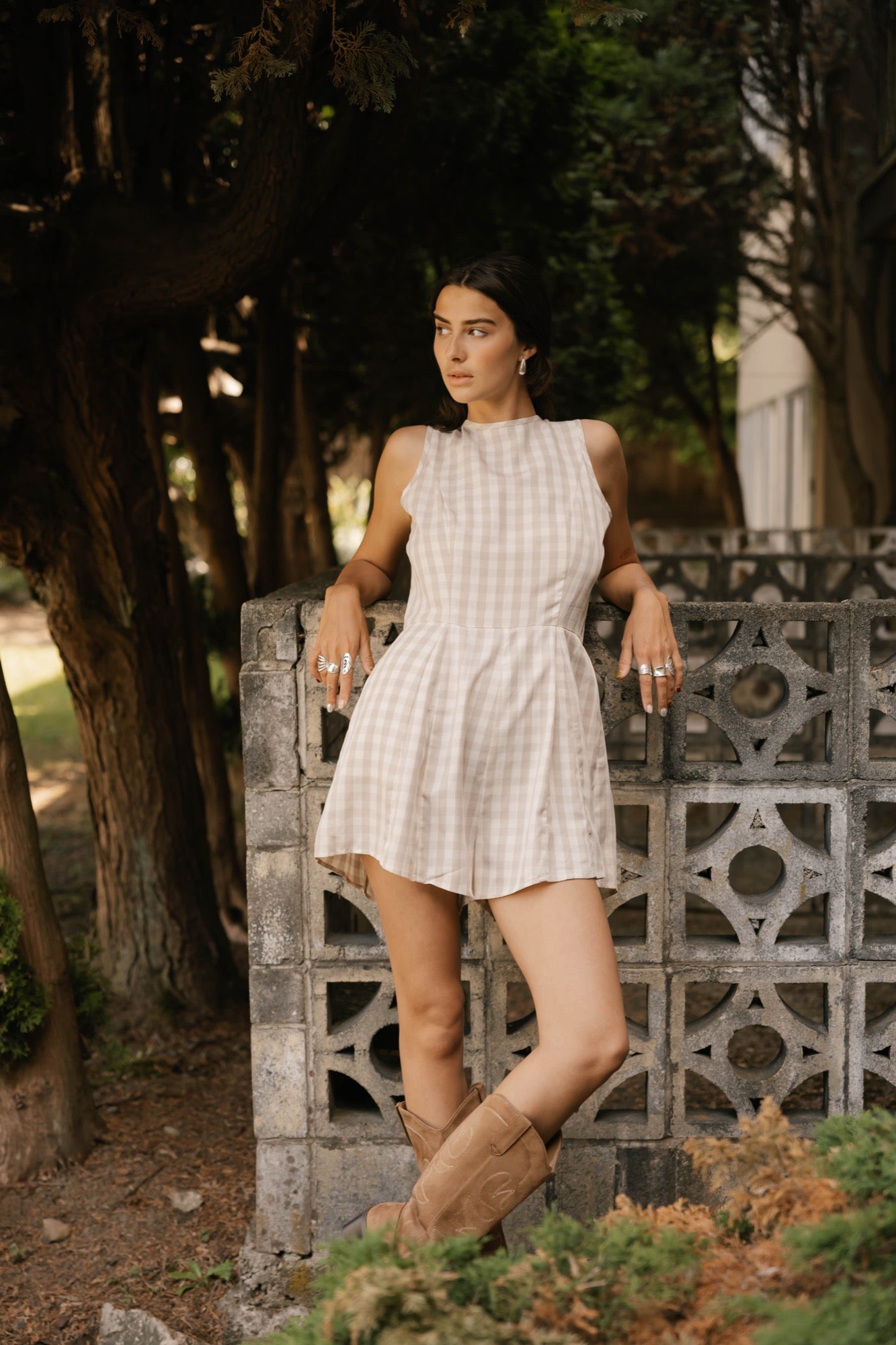 Laurel Romper in Oatmeal Gingham