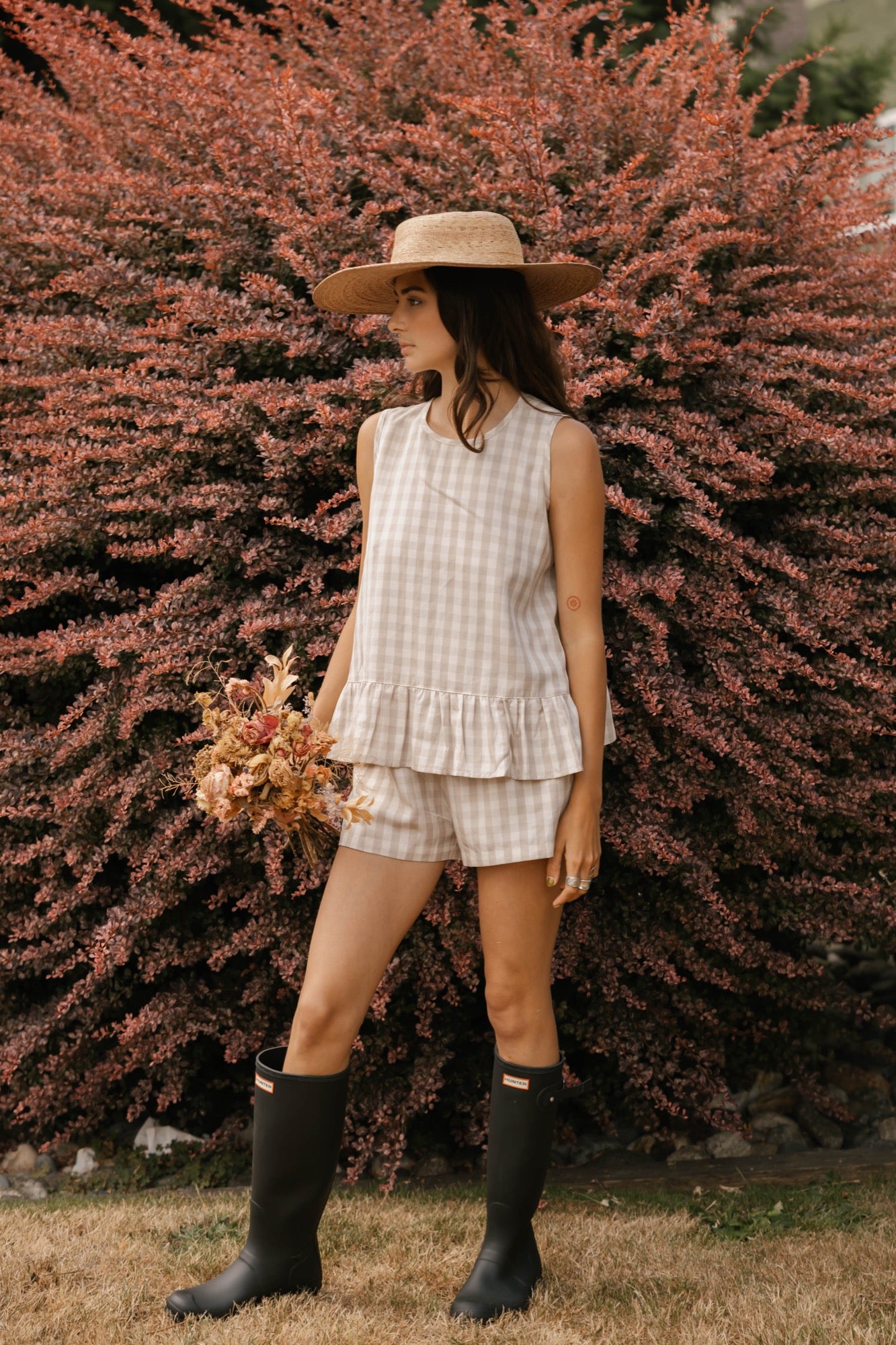Laurel Top in Oatmeal Gingham