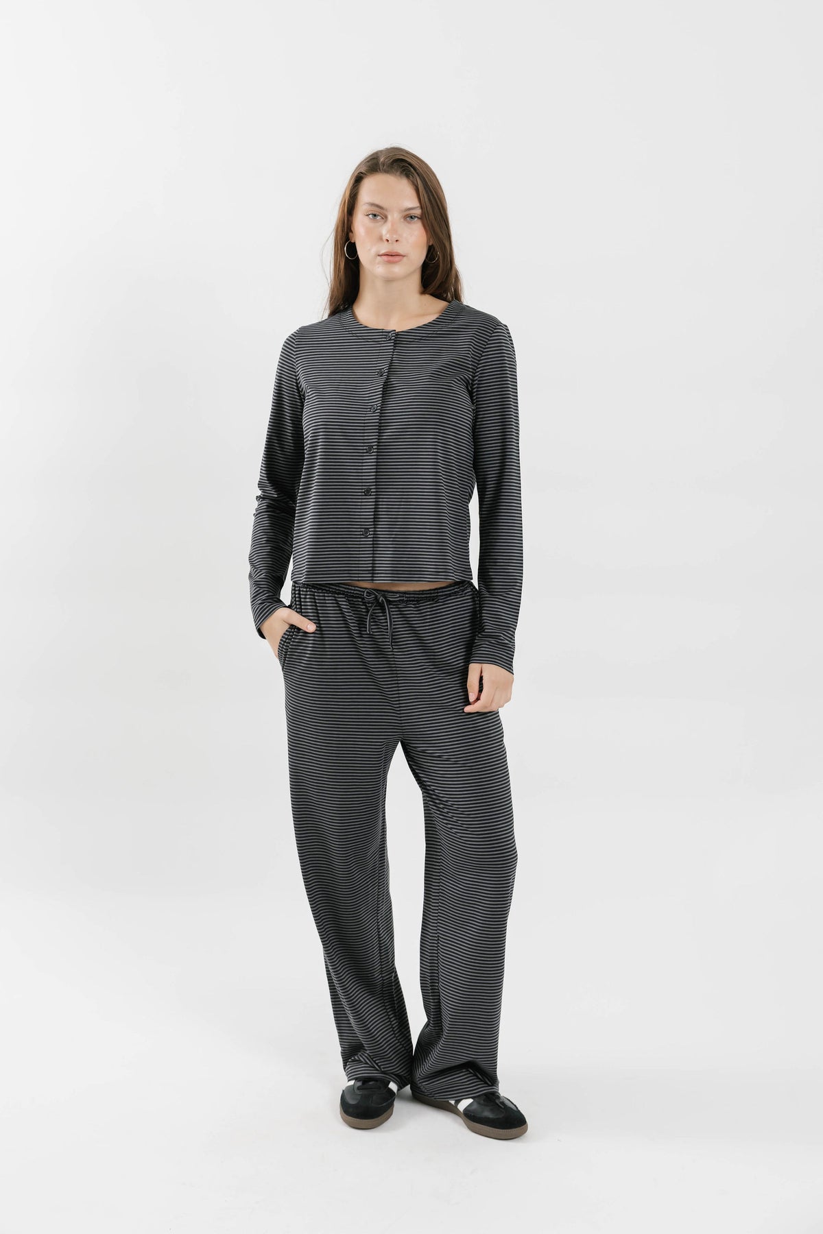 Thalia Lounge Pants in Charcoal Stripe