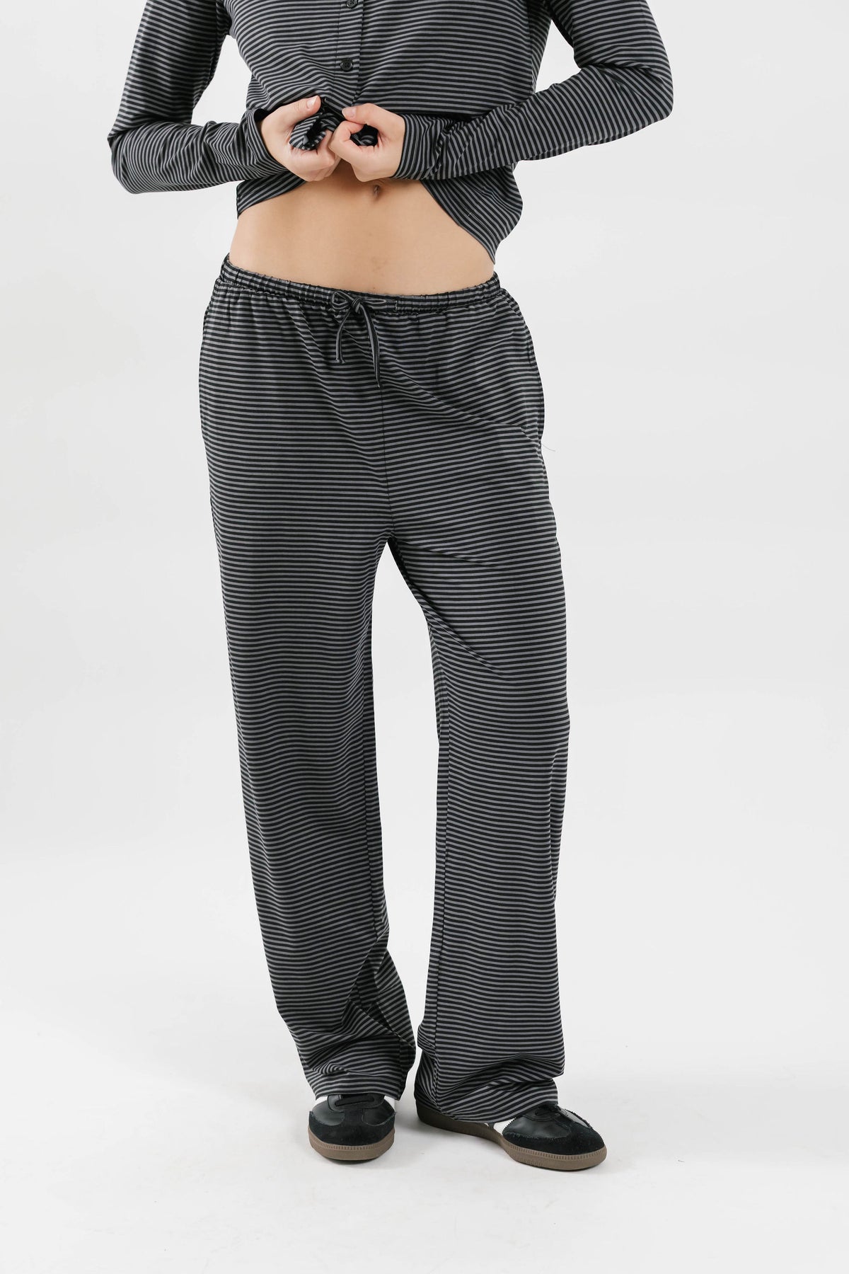 Thalia Lounge Pants in Charcoal Stripe